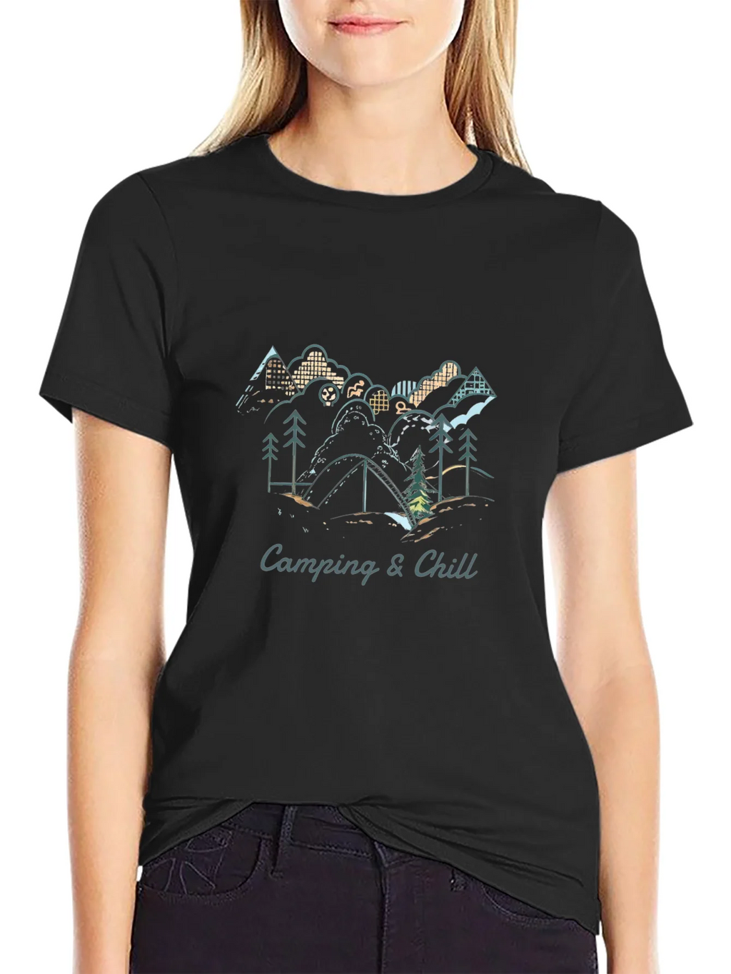 Camping & Chill Graphic Tee - Black Short Sleeve Shirt