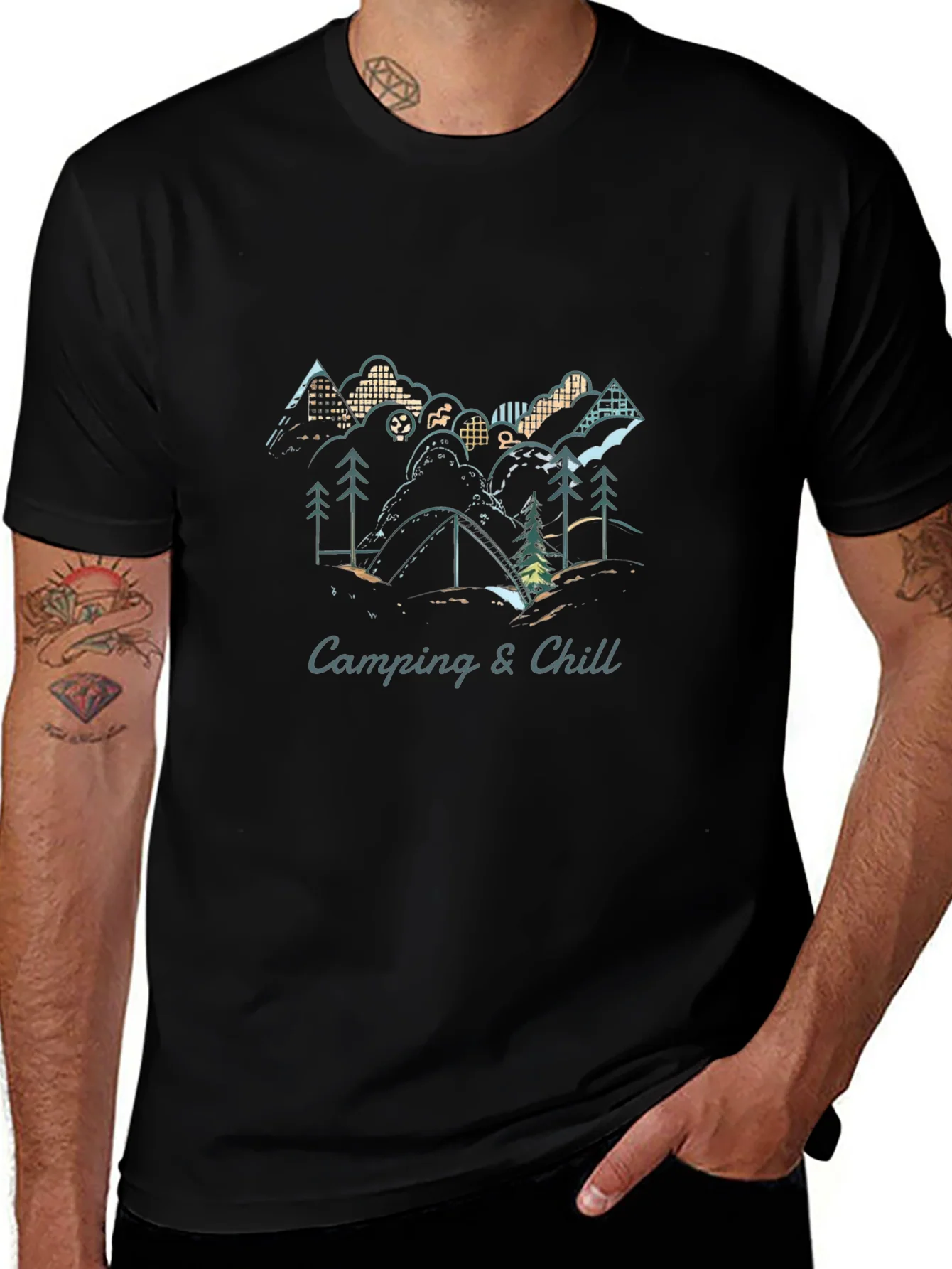 Camping & Chill Graphic Tee - Black Short Sleeve Shirt