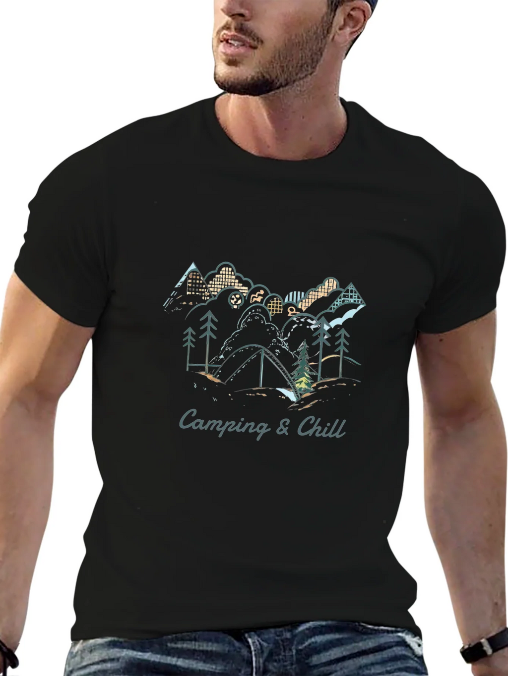 Camping & Chill Graphic Tee - Black Short Sleeve Shirt