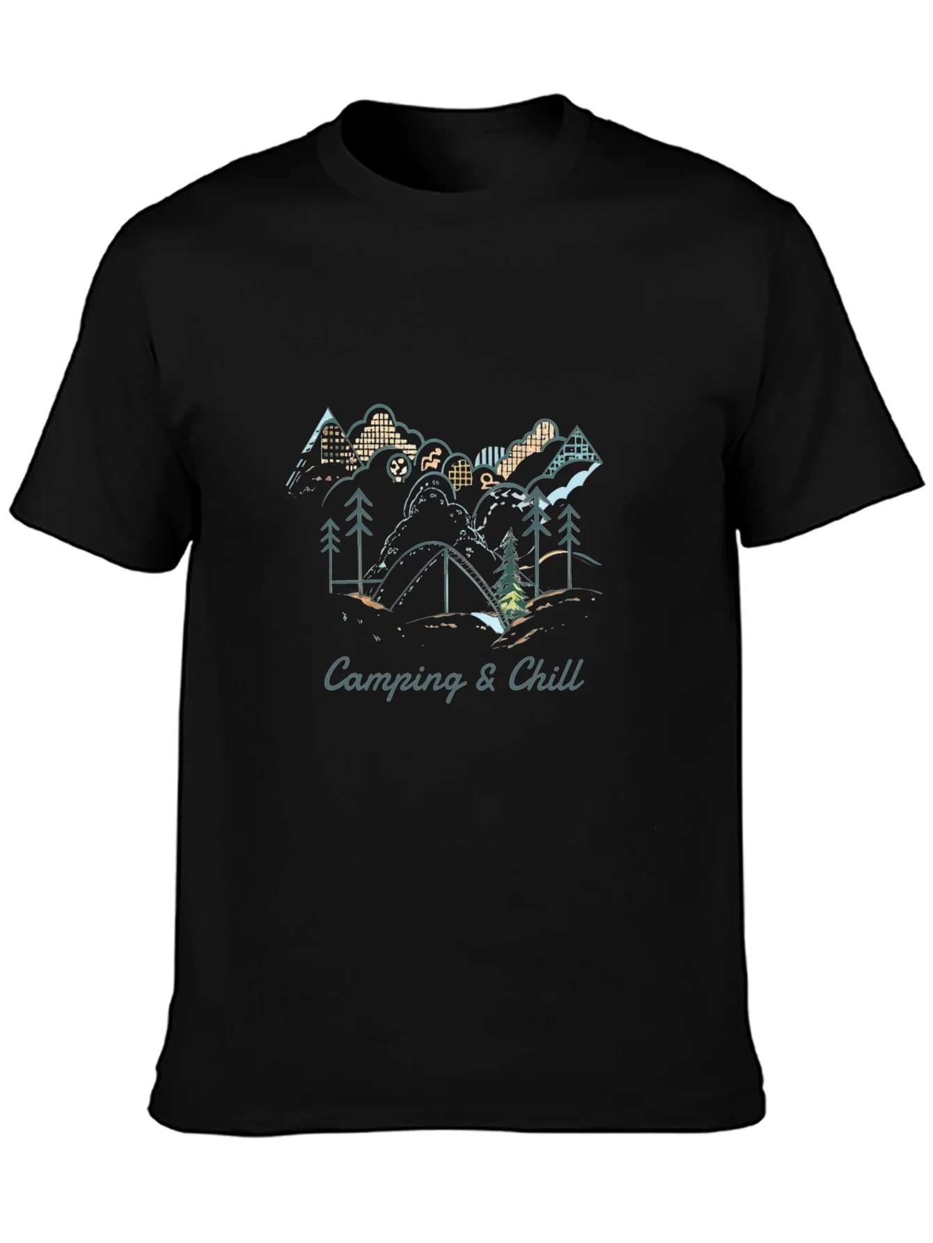 Camping & Chill Graphic Tee - Black Short Sleeve Shirt