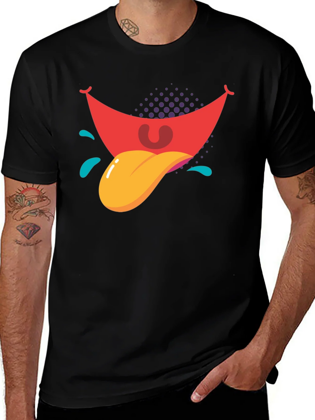 Cartoon Tongue Graphic Black T-Shirt