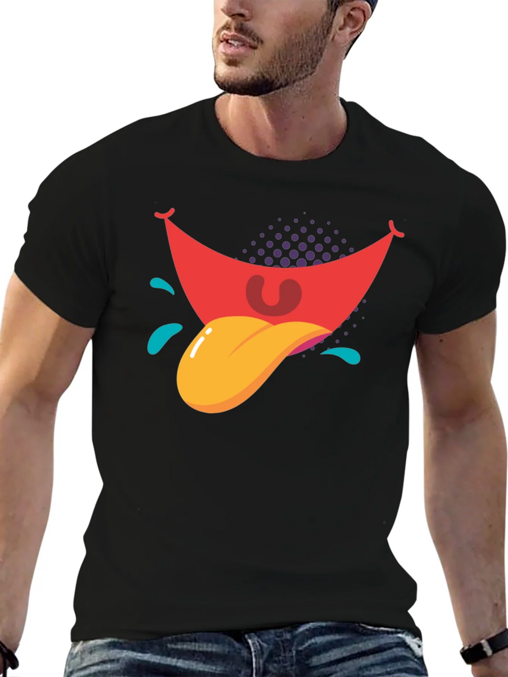 Cartoon Tongue Graphic Black T-Shirt