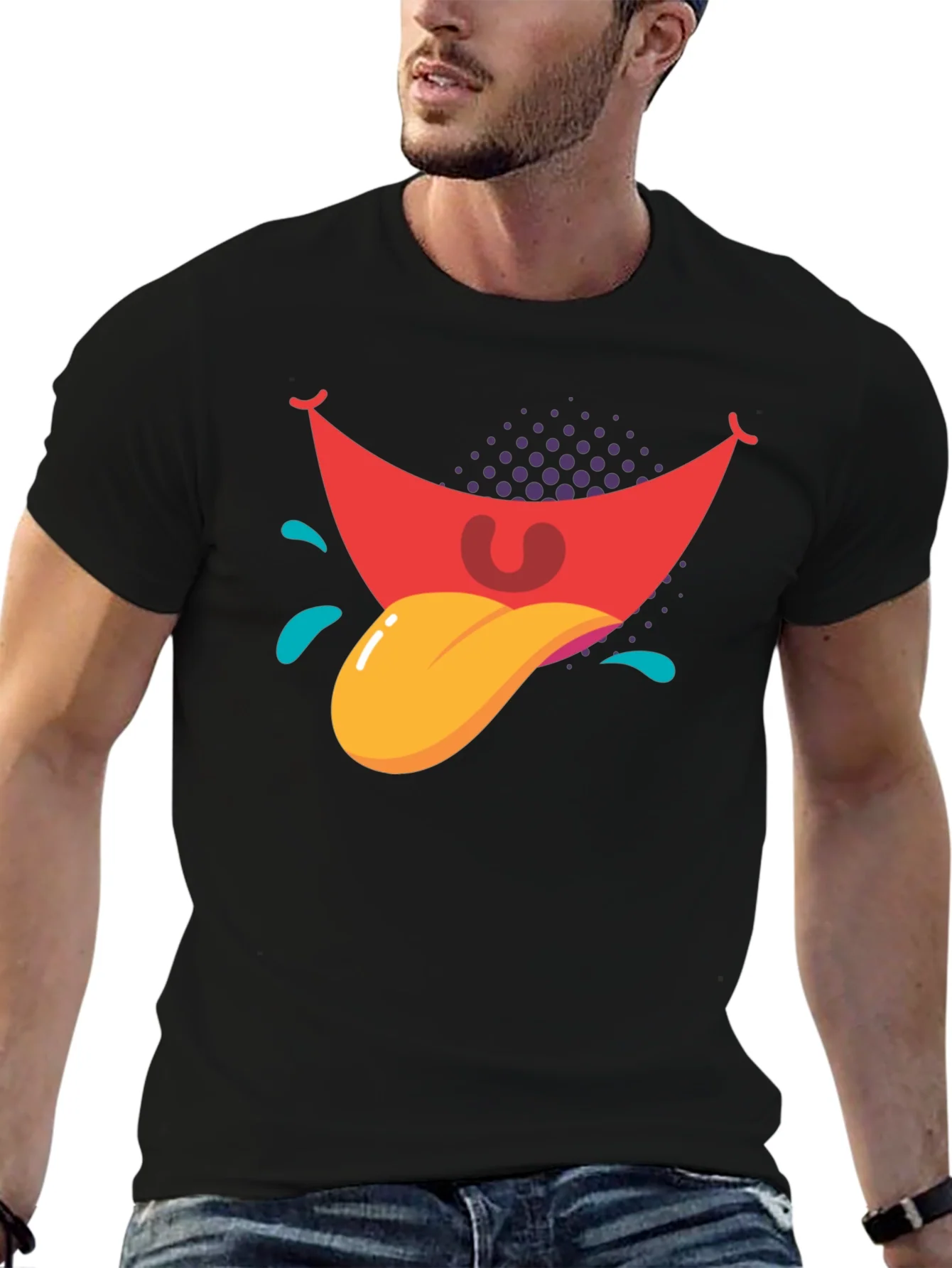 Cartoon Tongue Graphic Black T-Shirt