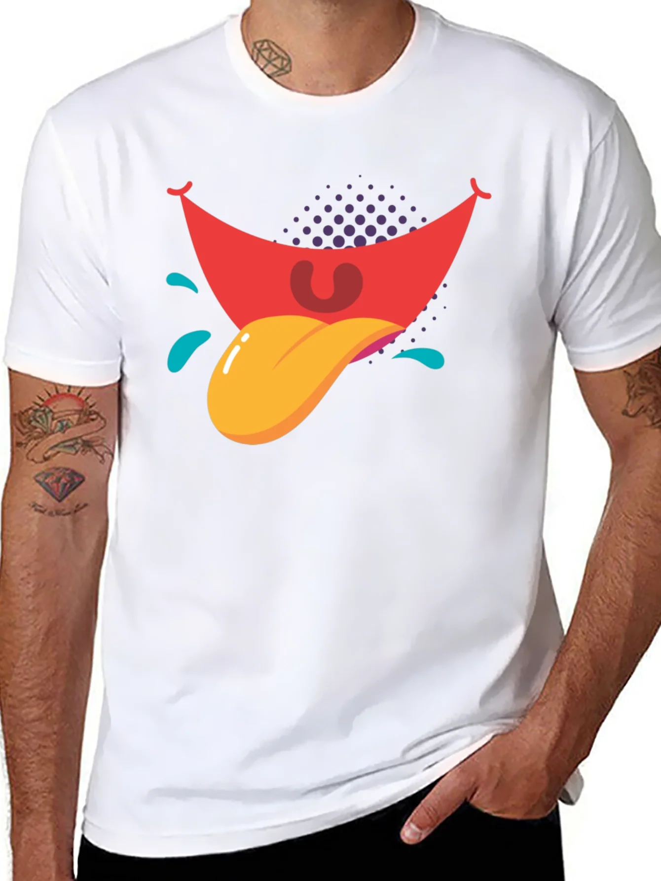 Cartoon Tongue Graphic Black T-Shirt