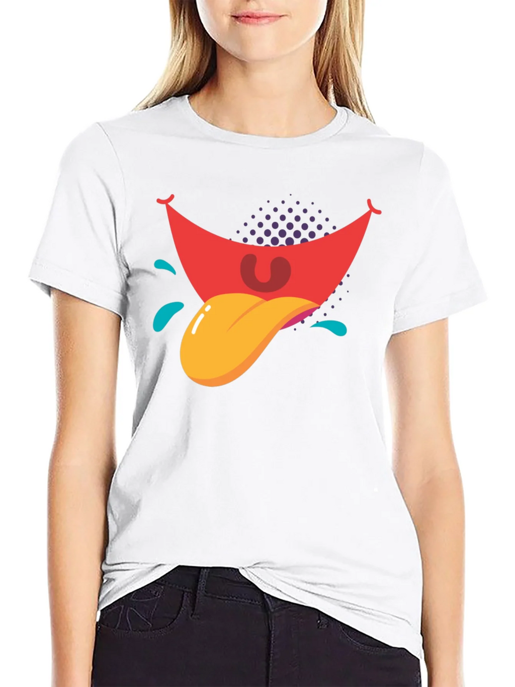 Cartoon Tongue Graphic Black T-Shirt