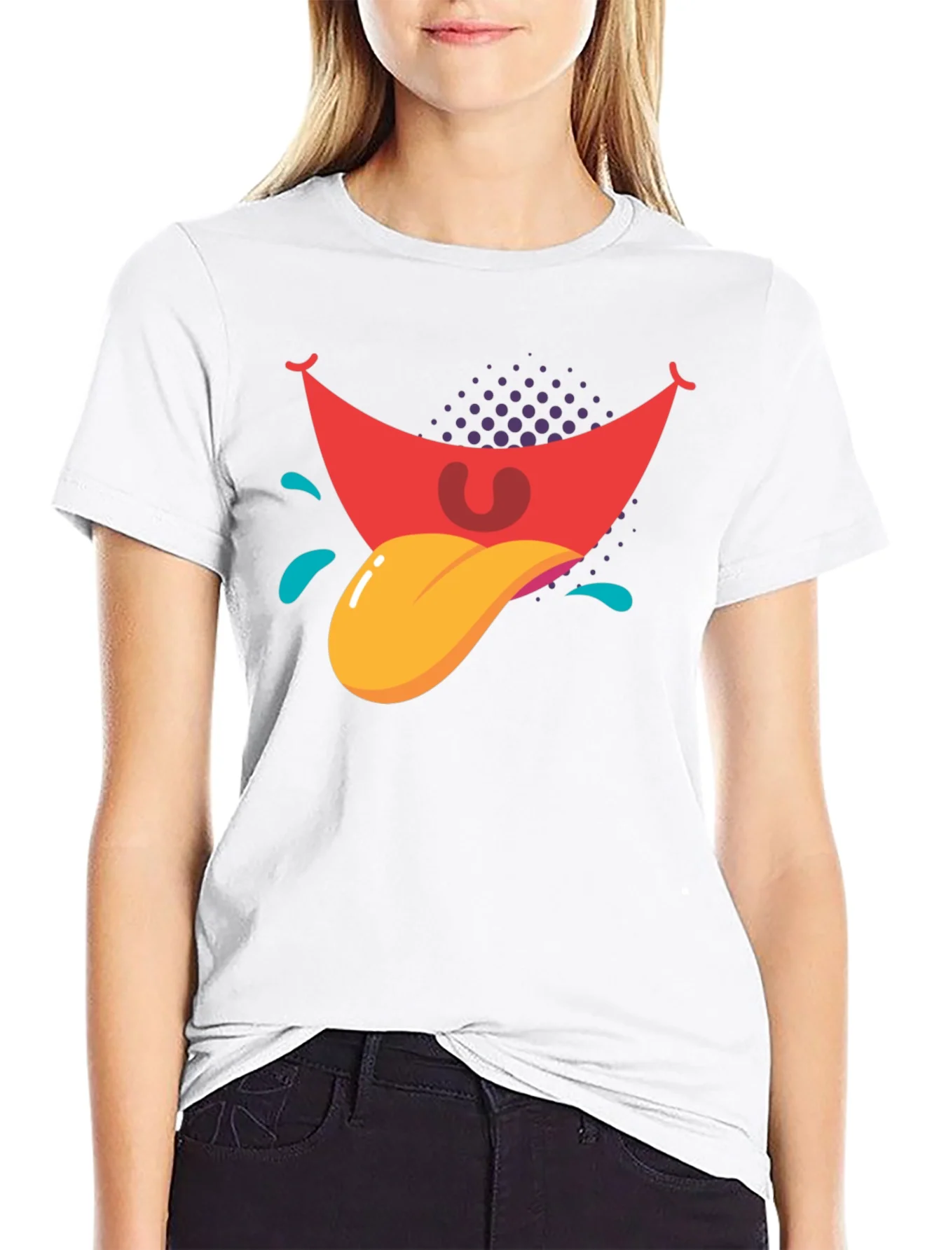 Cartoon Tongue Graphic Black T-Shirt