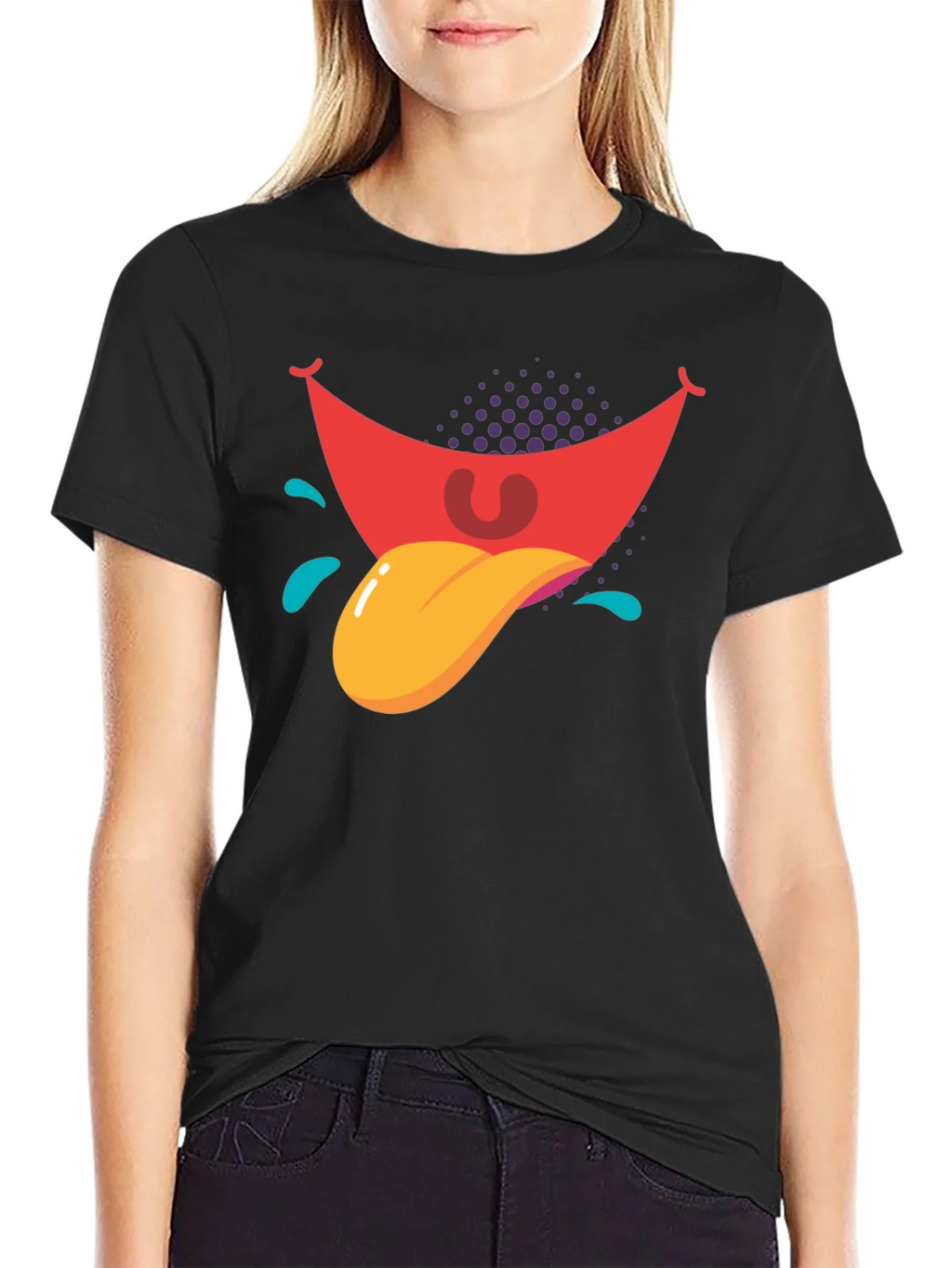 Cartoon Tongue Graphic Black T-Shirt
