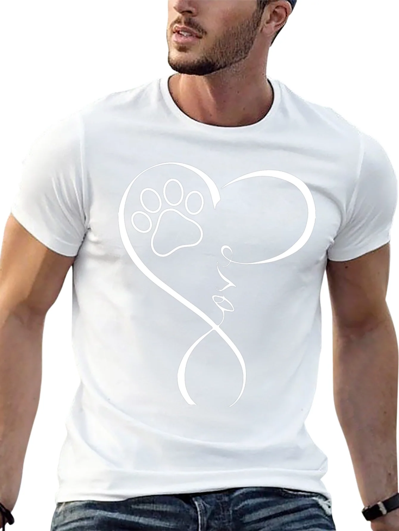 Love Paw Print Heart T-Shirt - Black