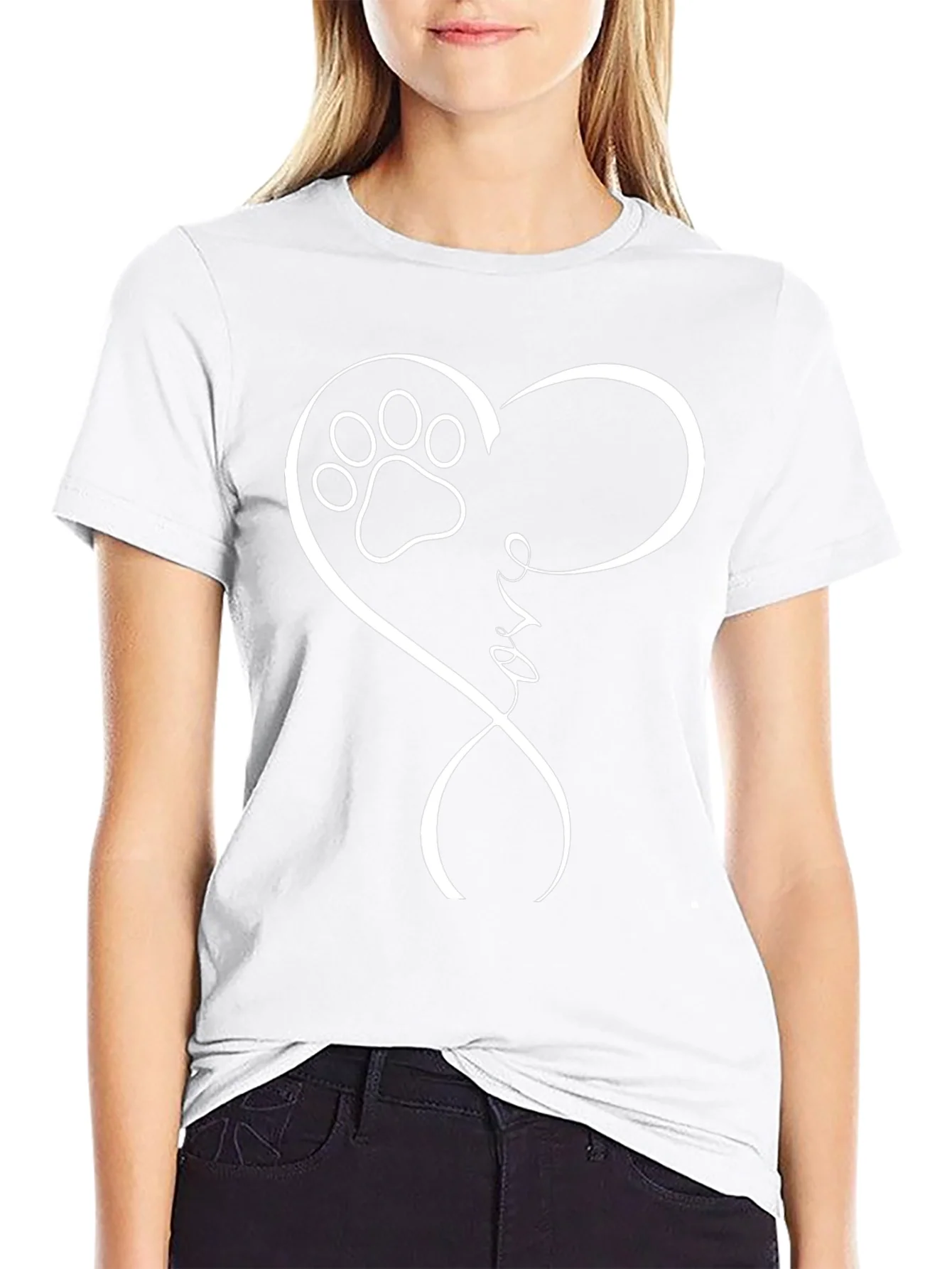 Love Paw Print Heart T-Shirt - Black