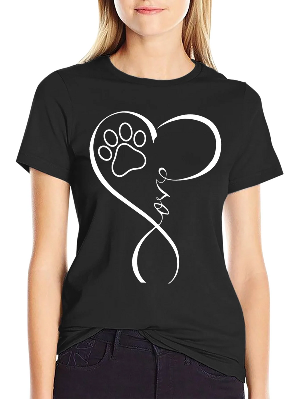 Love Paw Print Heart T-Shirt - Black