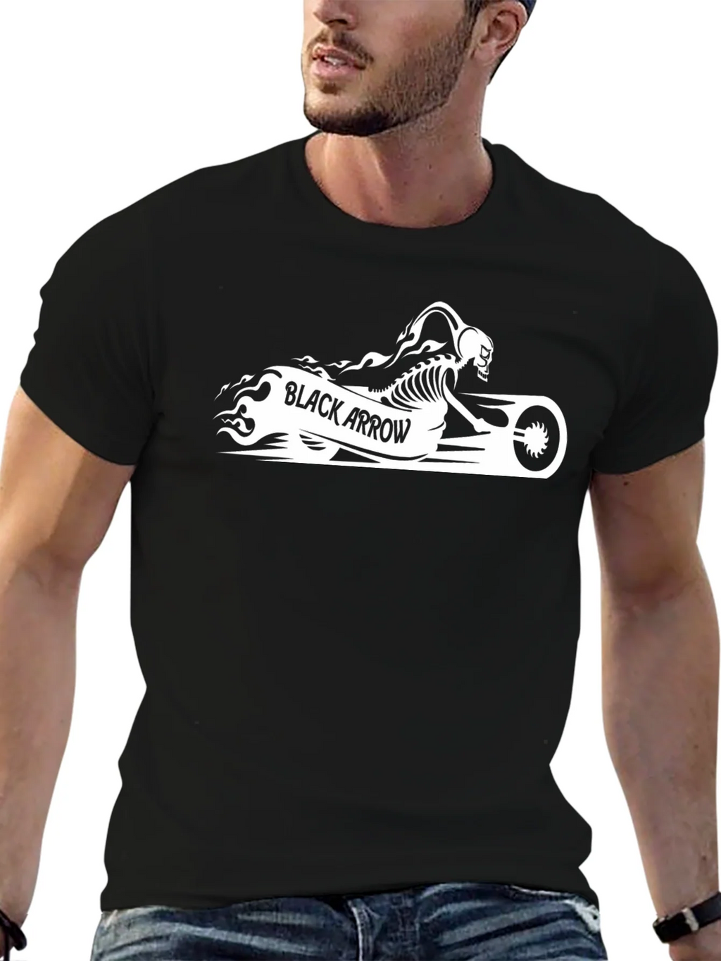 Black Arrow Skeleton Biker Graphic T-Shirt
