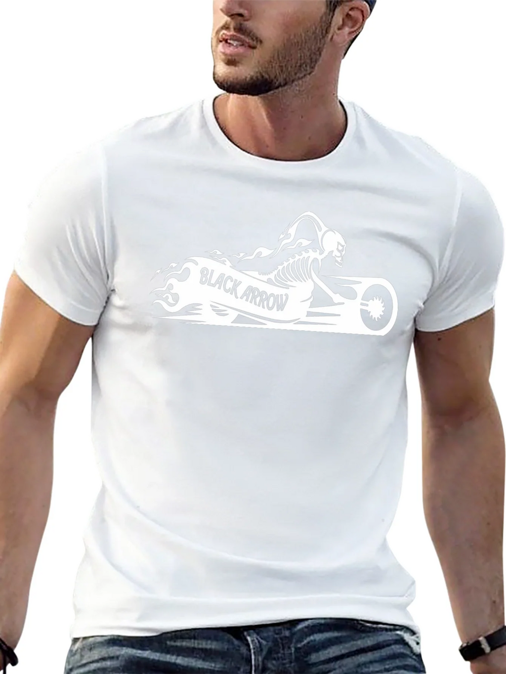 Black Arrow Skeleton Biker Graphic T-Shirt