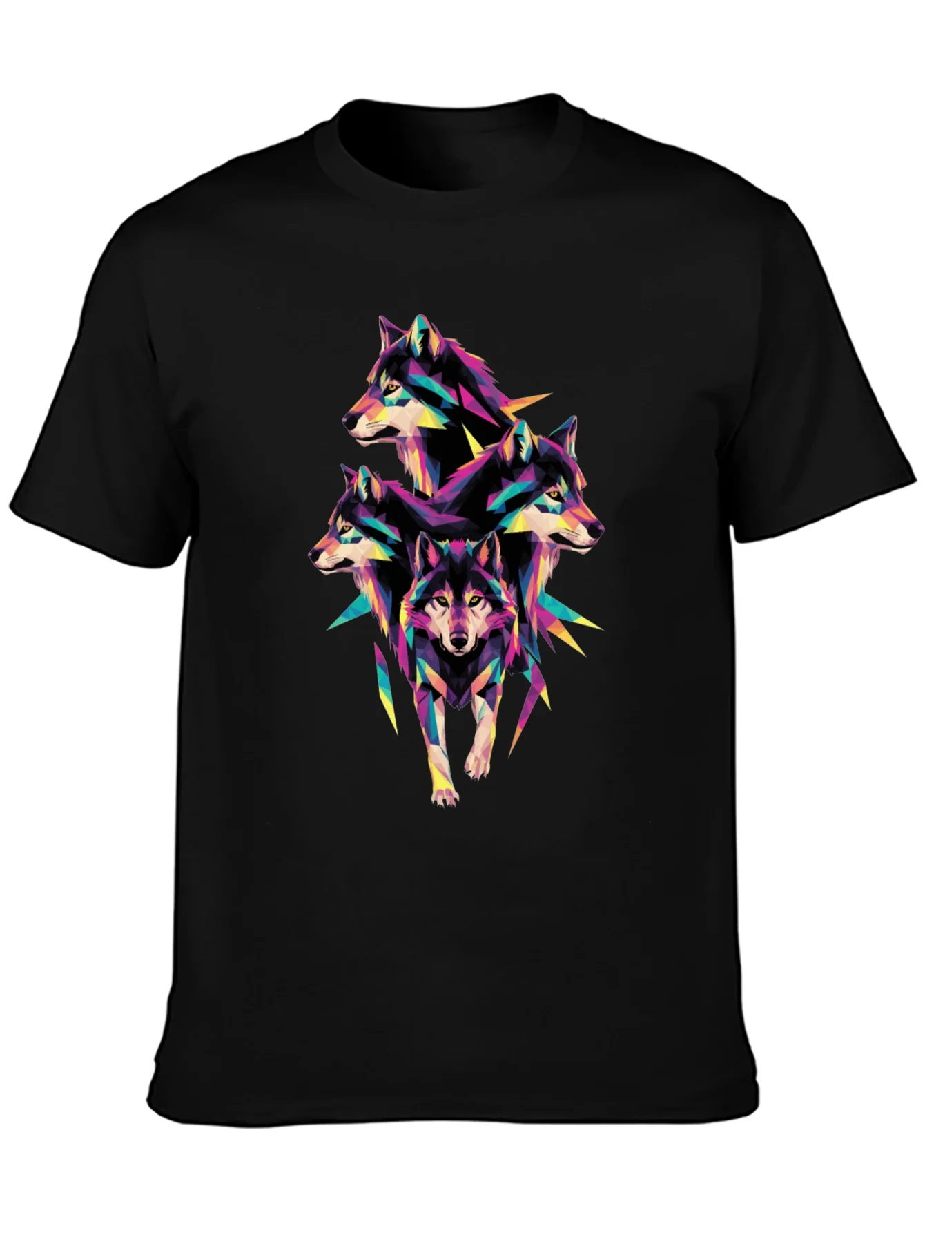 Geometric Wolf Pack T-Shirt - Unique Colorful Design
