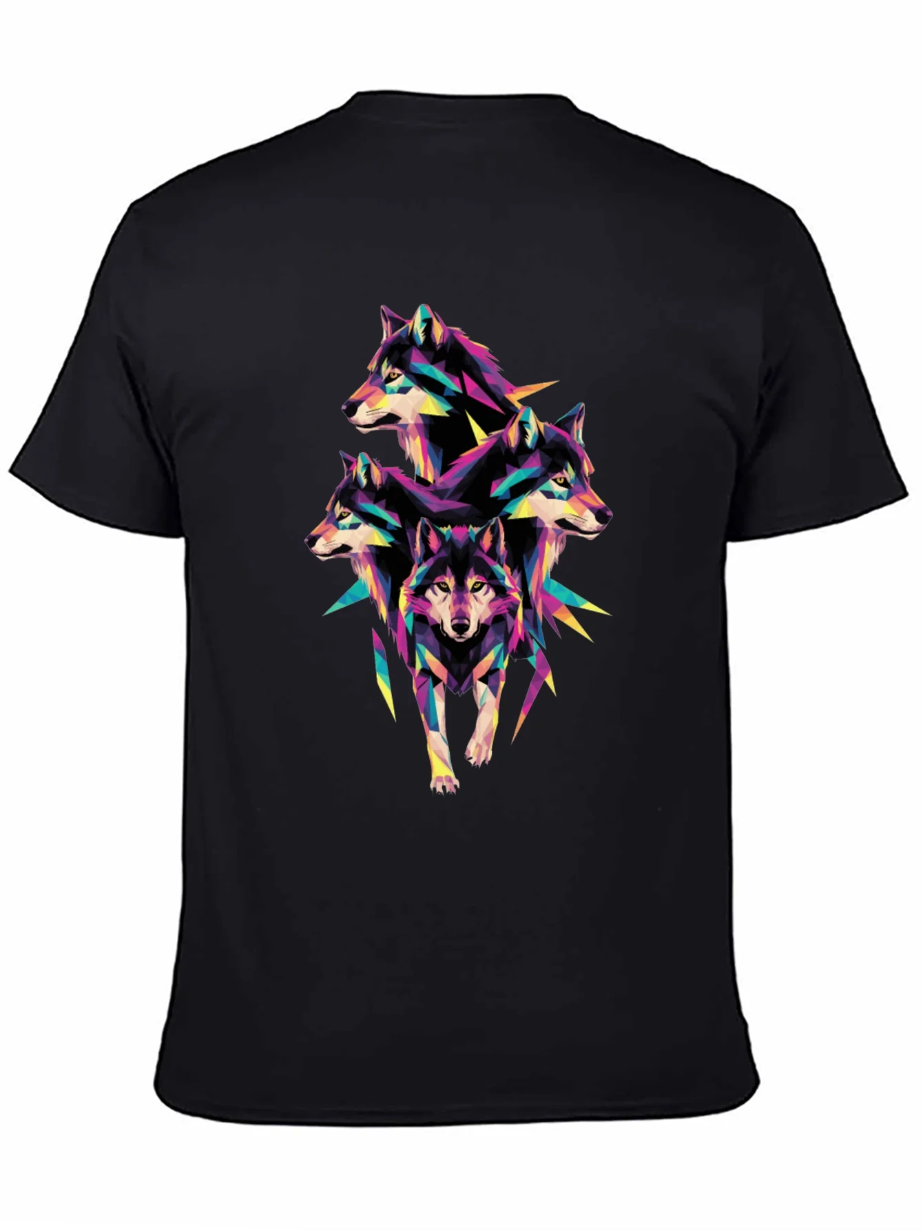Geometric Wolf Pack T-Shirt - Unique Colorful Design