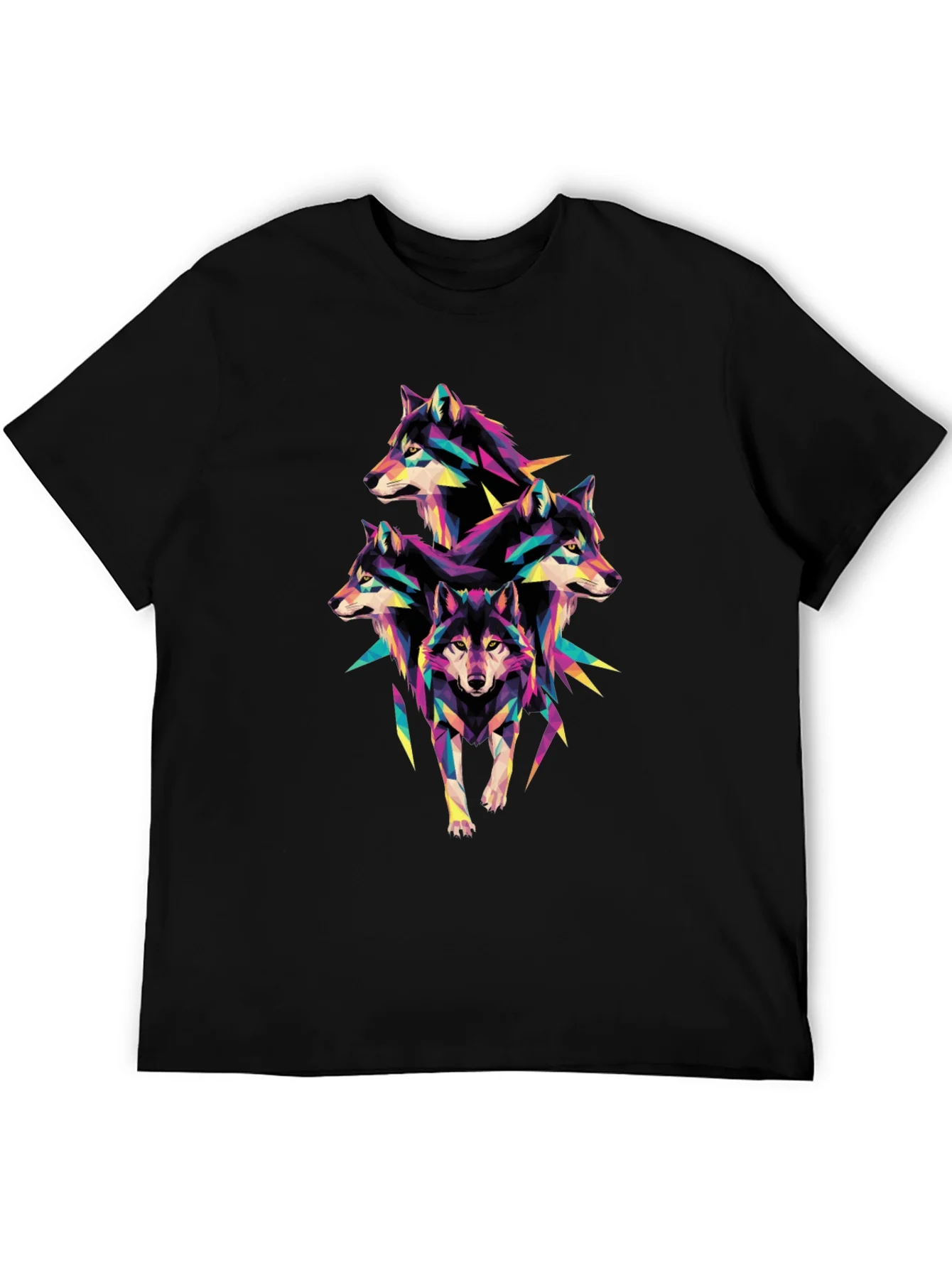 Geometric Wolf Pack T-Shirt - Unique Colorful Design