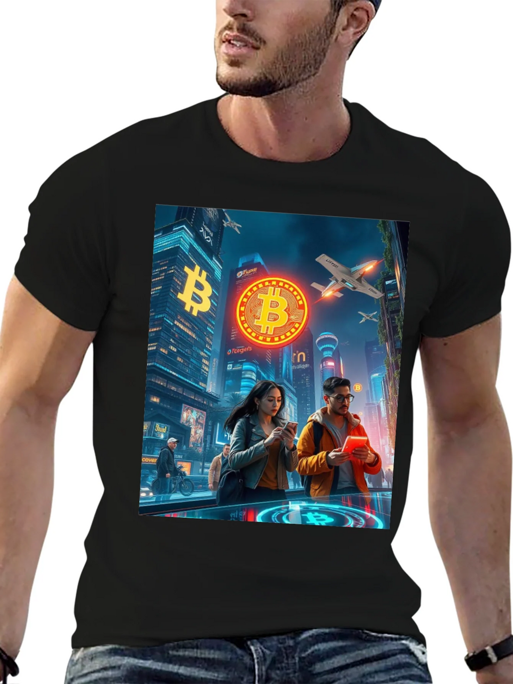 Bitcoin Cityscape Graphic T-Shirt