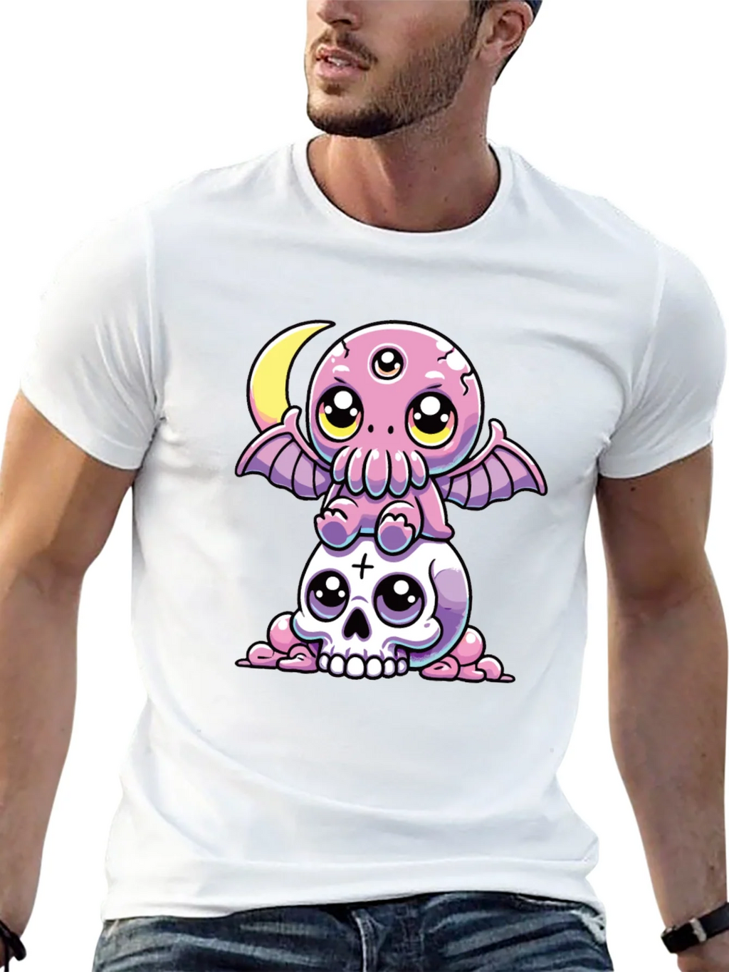 Cthulhu & Skull Graphic Tee - Black