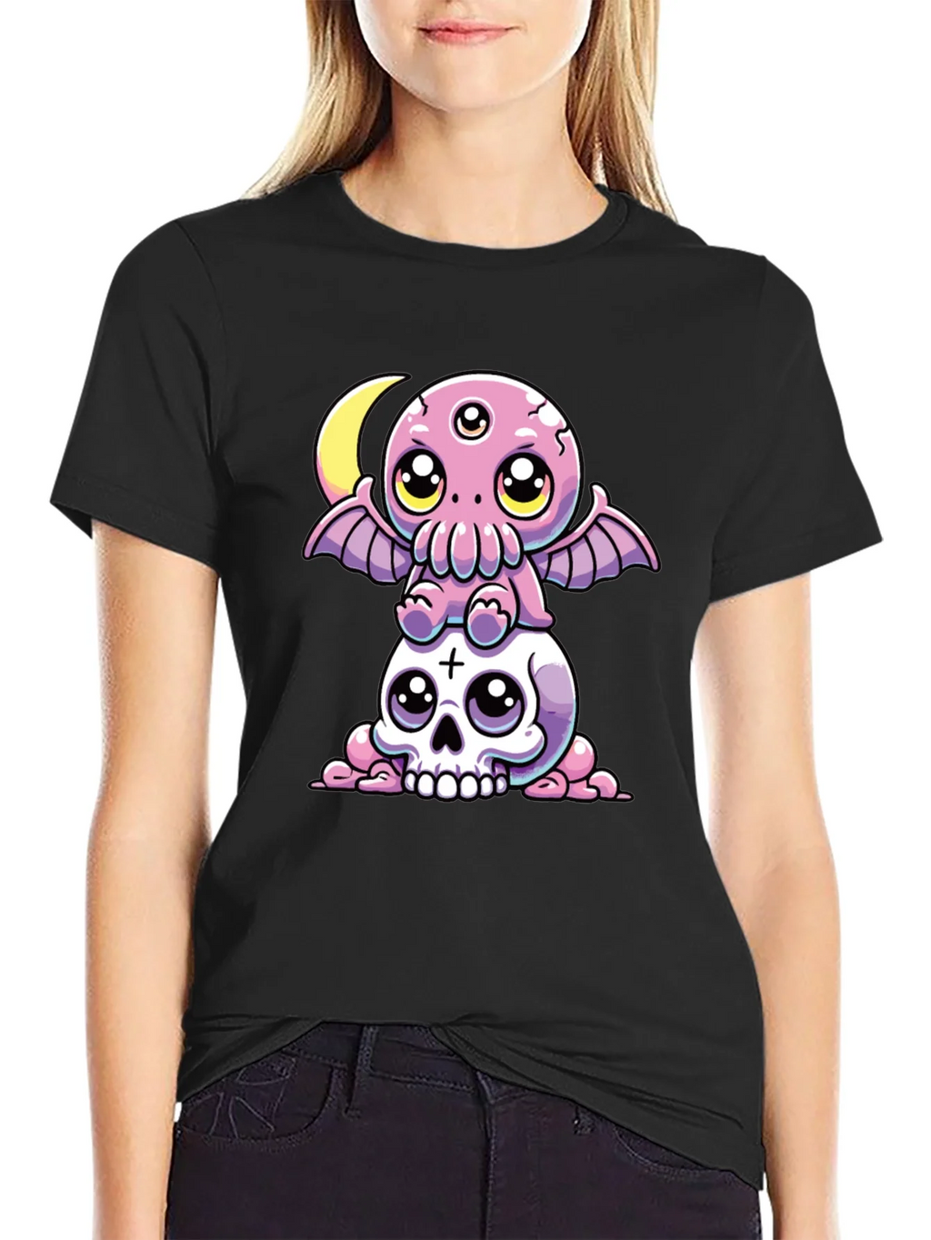 Cthulhu & Skull Graphic Tee - Black