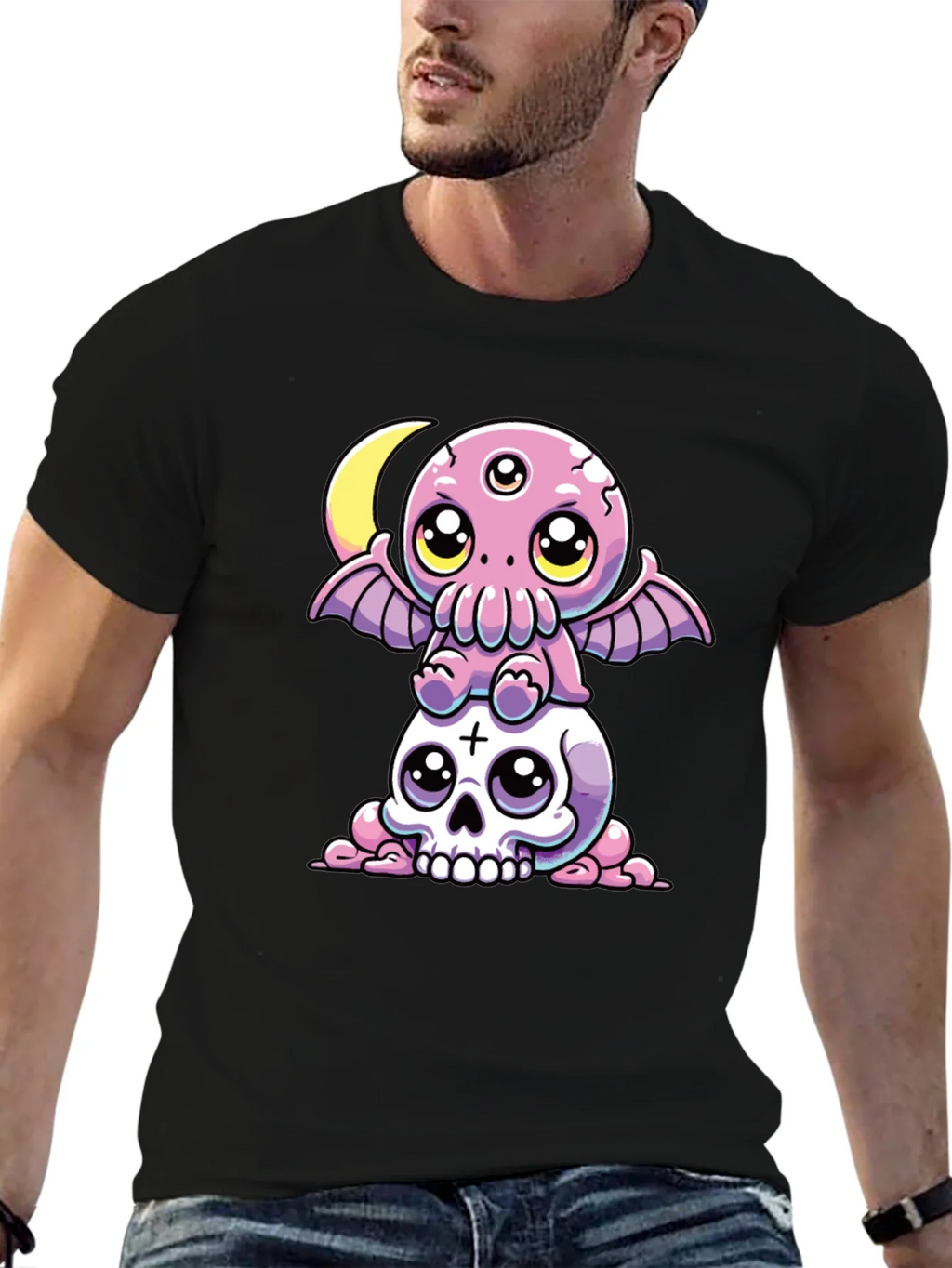 Cthulhu & Skull Graphic Tee - Black