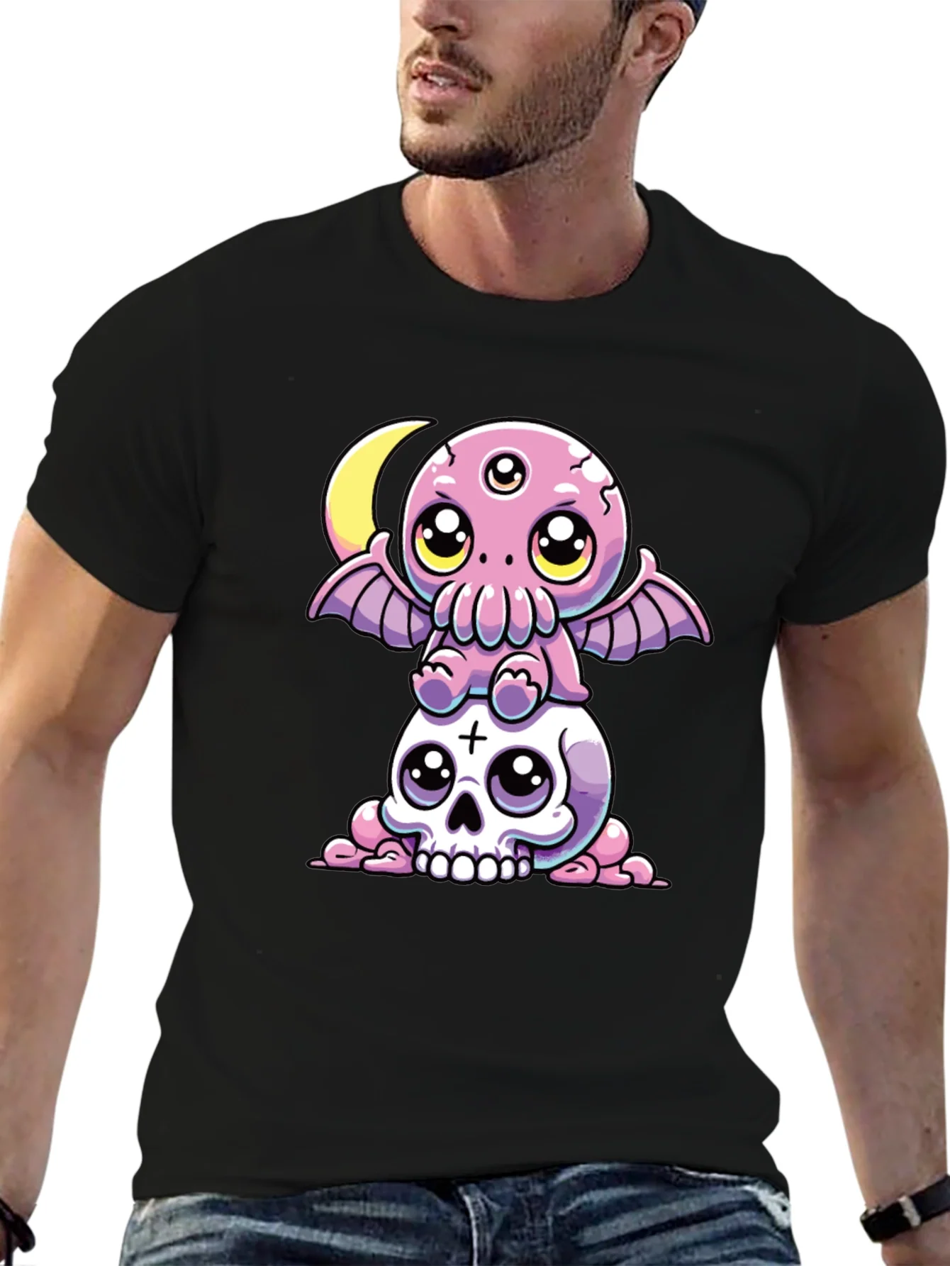 Cthulhu & Skull Graphic Tee - Black