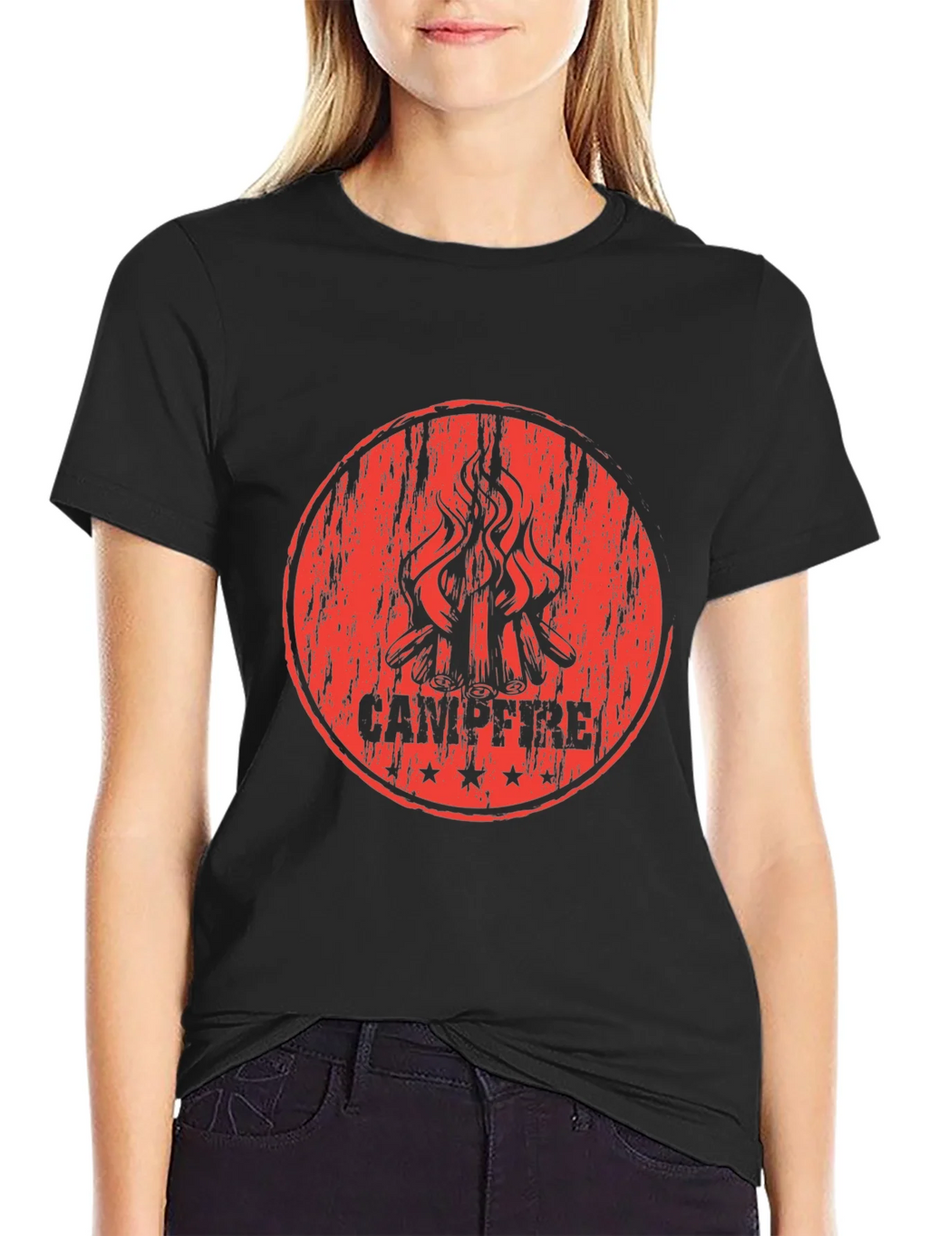 Campfire Graphic Print Black T-Shirt