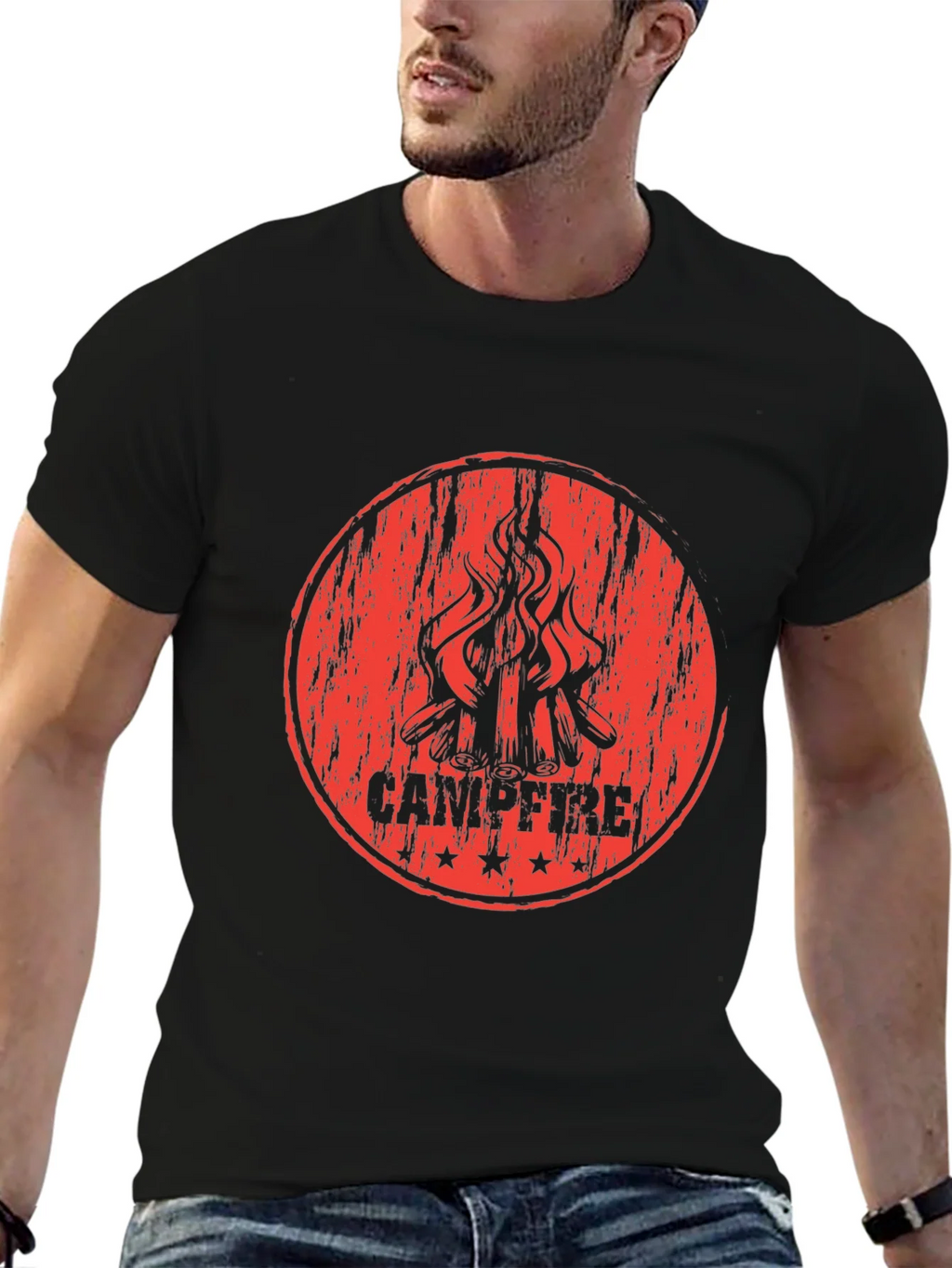 Campfire Graphic Print Black T-Shirt