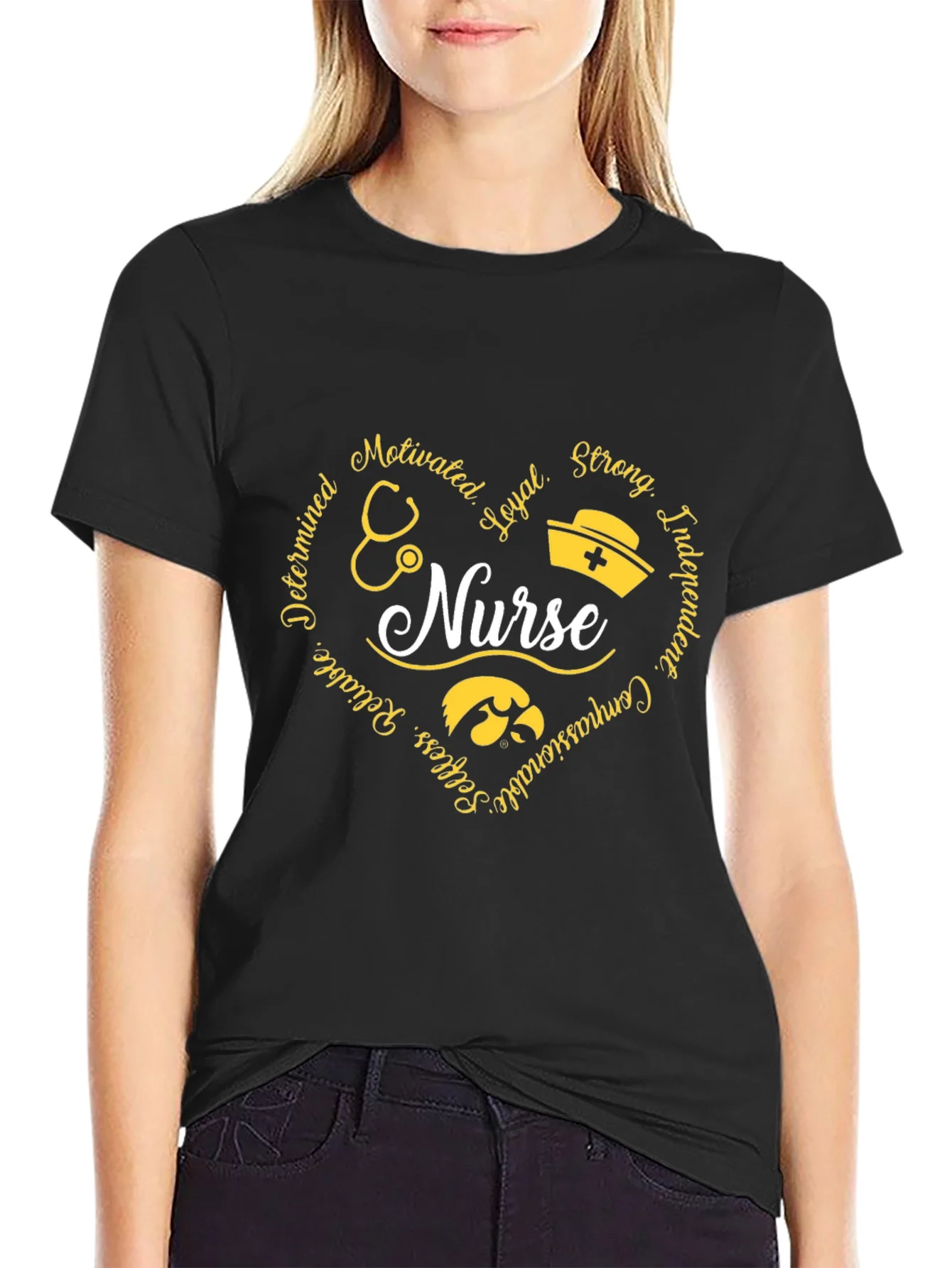 Nurse Heart Graphic Tee - Black
