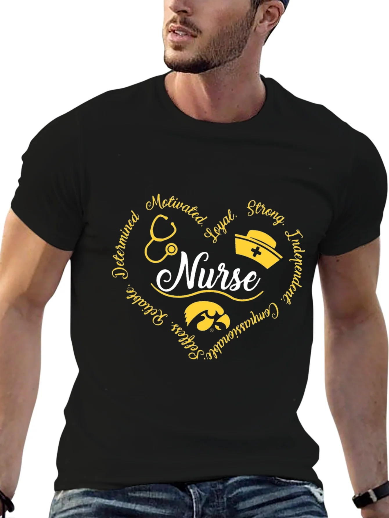 Nurse Heart Graphic Tee - Black