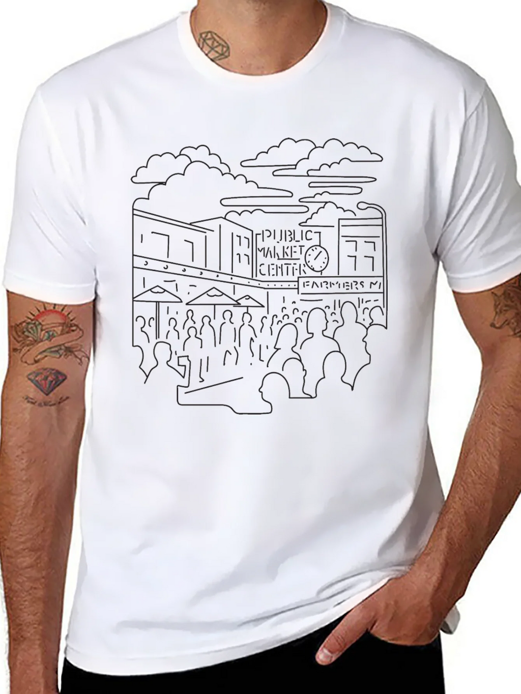 Seattle Pike Place Black Outline T-Shirt