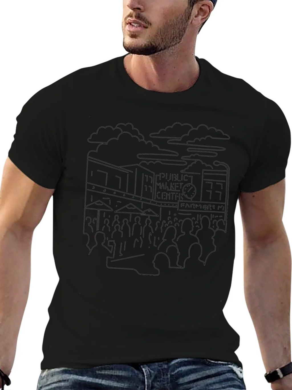 Seattle Pike Place Black Outline T-Shirt