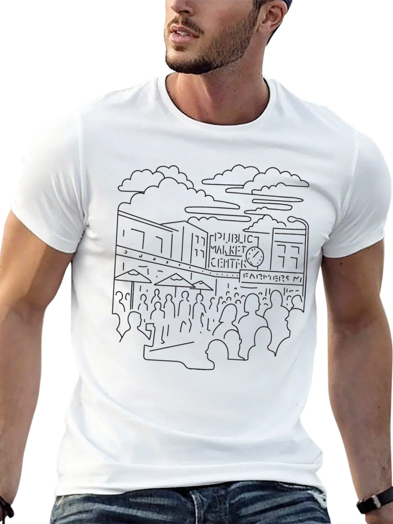 Seattle Pike Place Black Outline T-Shirt