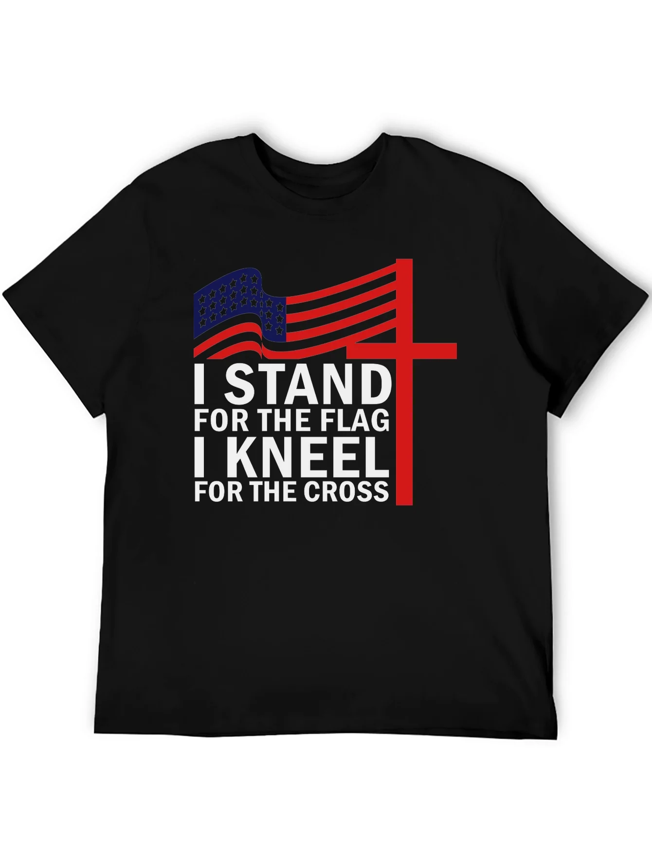 Patriotic Christian T-Shirt - Stand for Flag Kneel for Cross