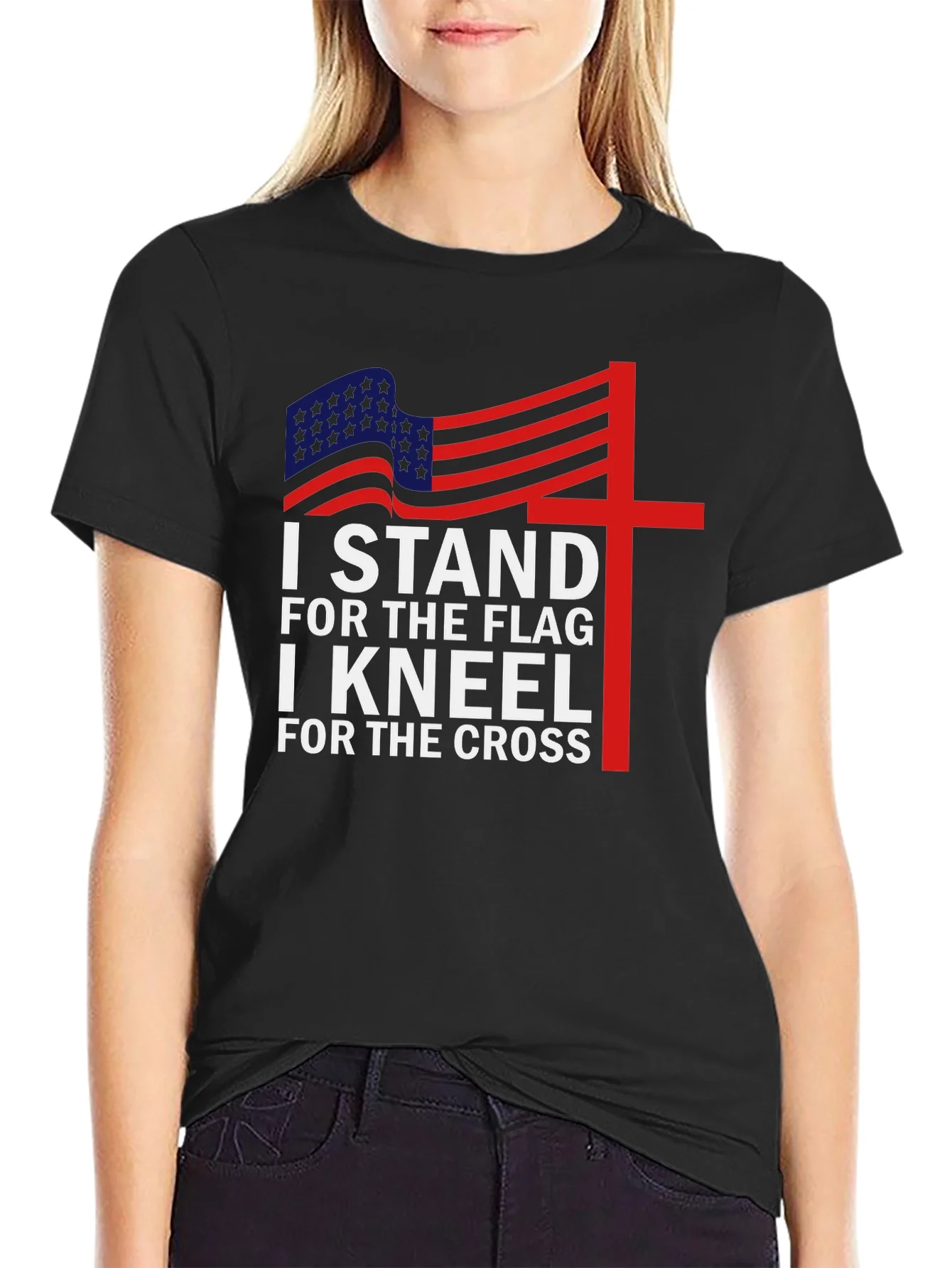 Patriotic Christian T-Shirt - Stand for Flag Kneel for Cross
