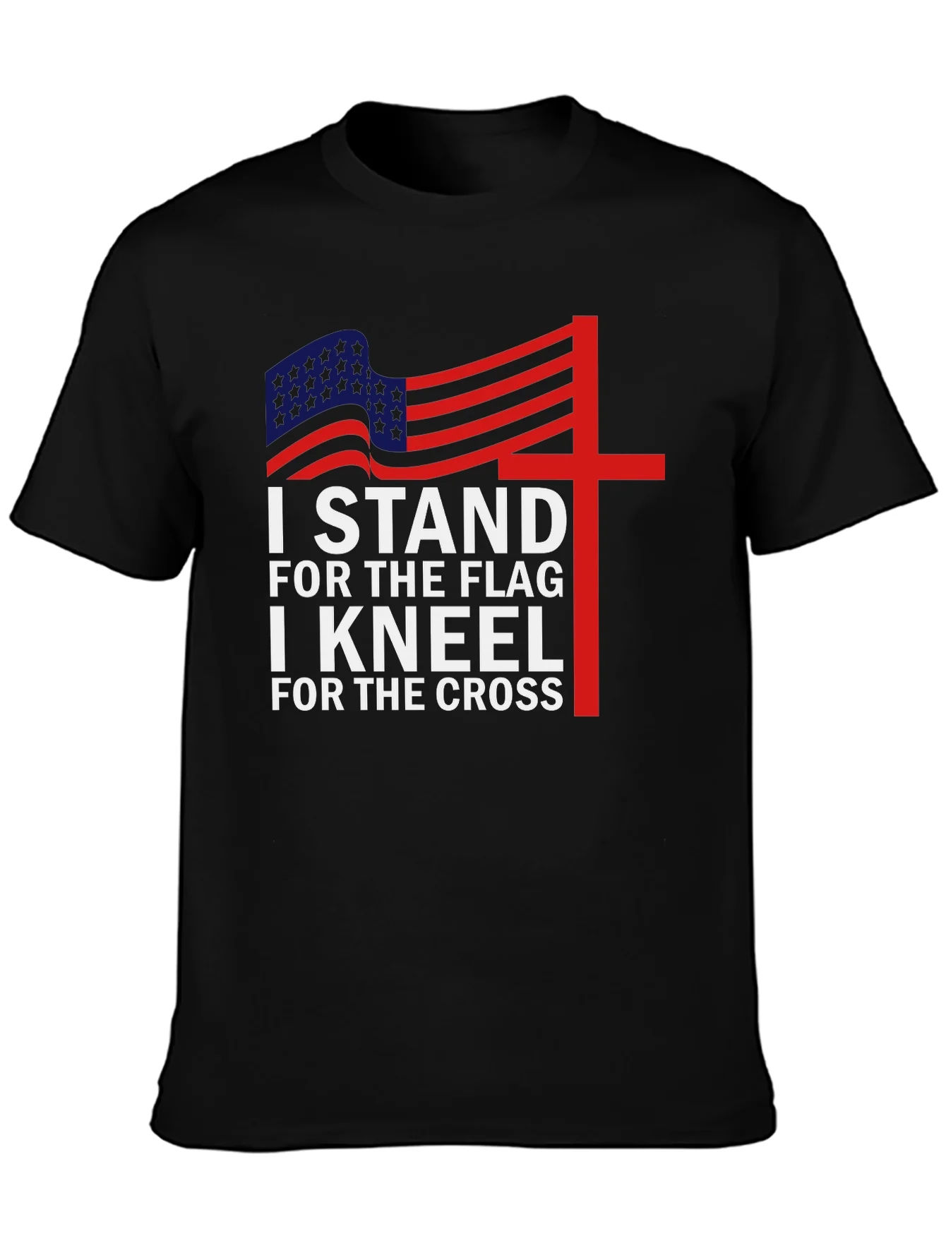 Patriotic Christian T-Shirt - Stand for Flag Kneel for Cross