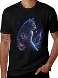 Cosmic Cat Graphic Tee - Stylish Black T-Shirt