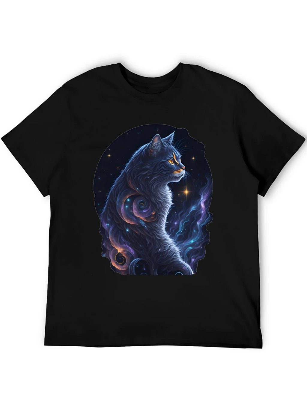 Cosmic Cat Graphic Tee - Stylish Black T-Shirt