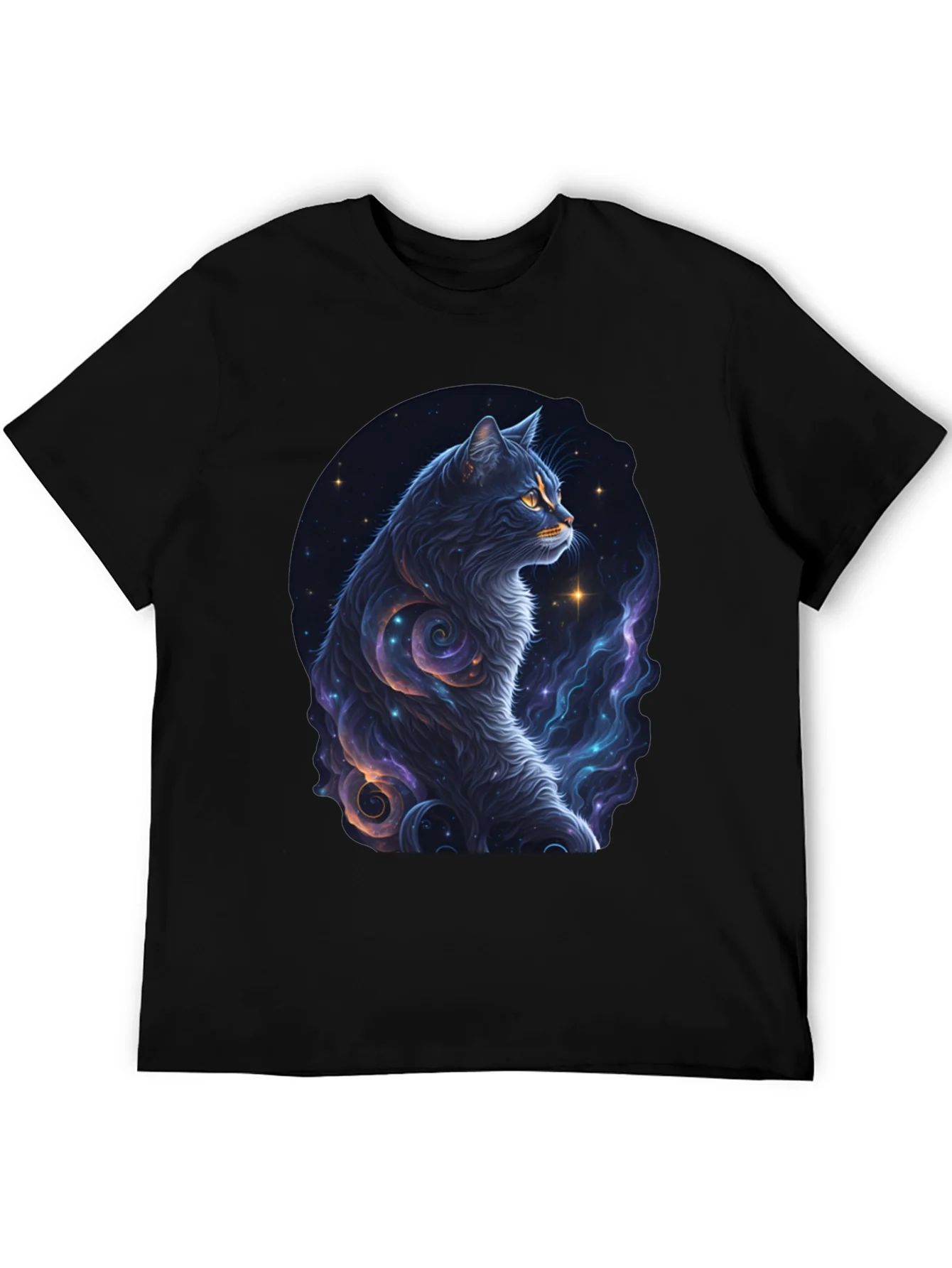 Cosmic Cat Graphic Tee - Stylish Black T-Shirt