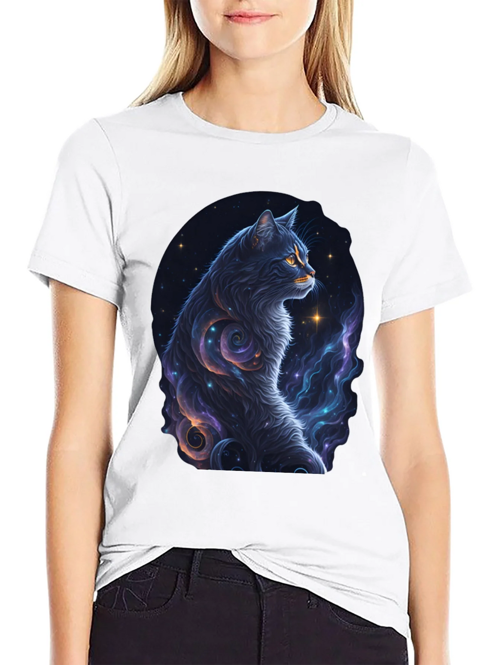 Cosmic Cat Graphic Tee - Stylish Black T-Shirt