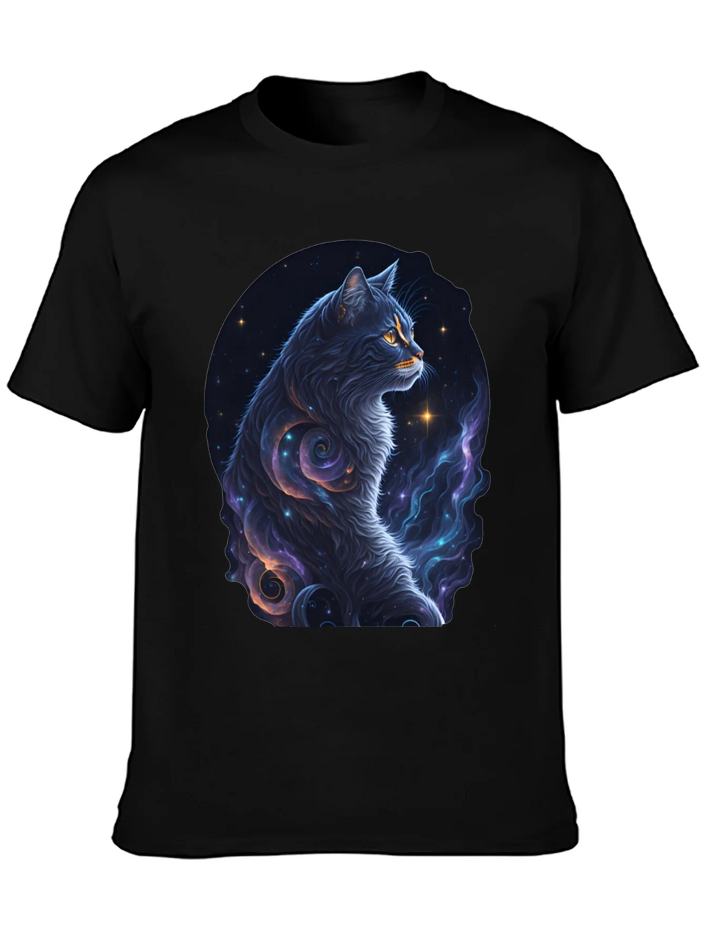 Cosmic Cat Graphic Tee - Stylish Black T-Shirt