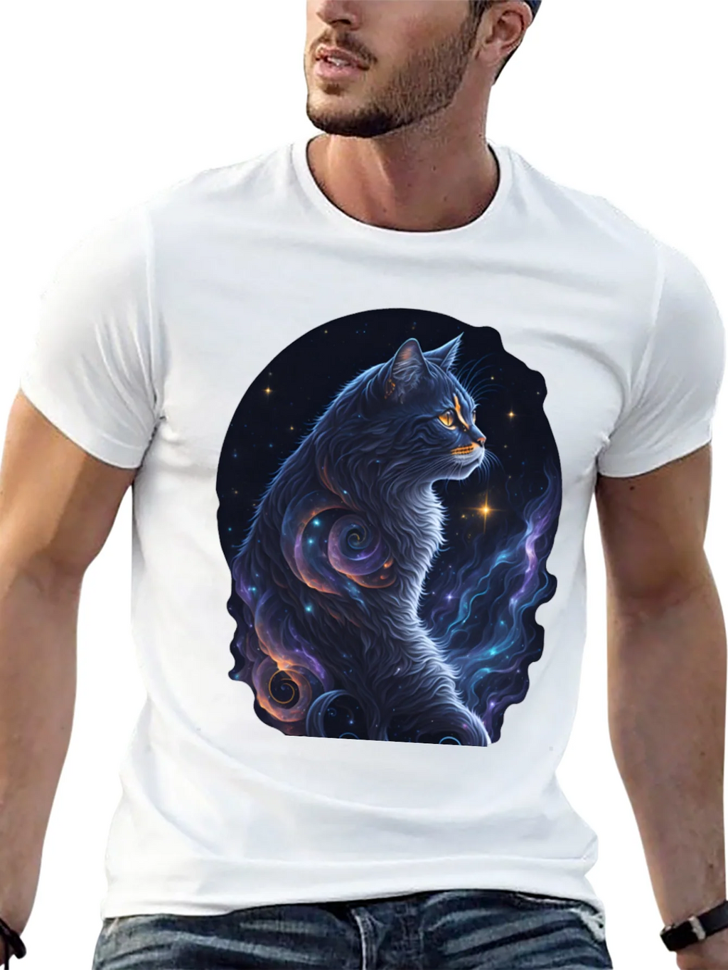 Cosmic Cat Graphic Tee - Stylish Black T-Shirt