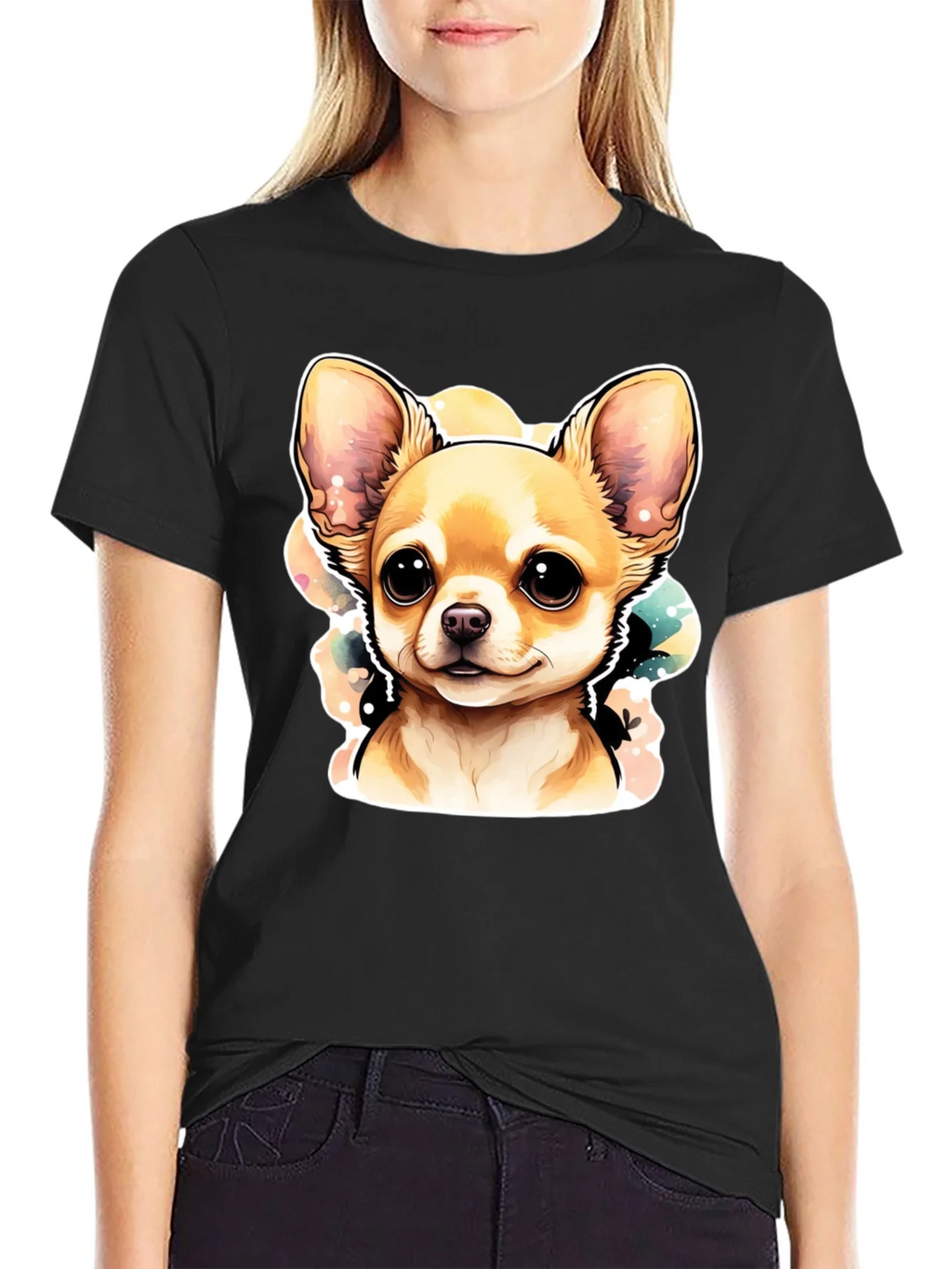 Cute Chihuahua Dog Graphic Black T-Shirt
