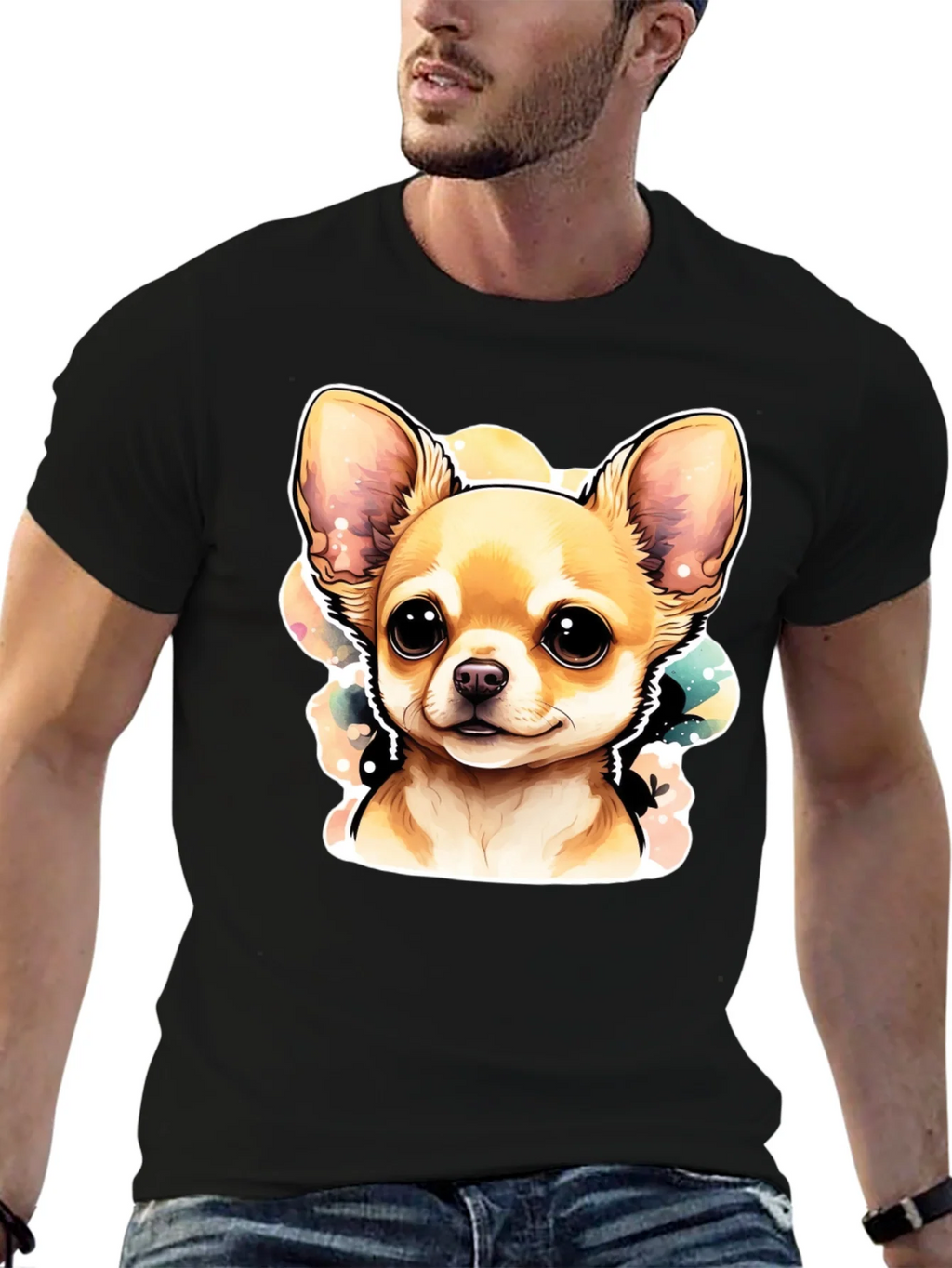 Cute Chihuahua Dog Graphic Black T-Shirt