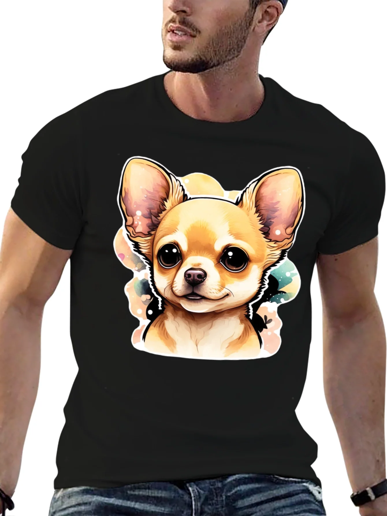 Cute Chihuahua Dog Graphic Black T-Shirt