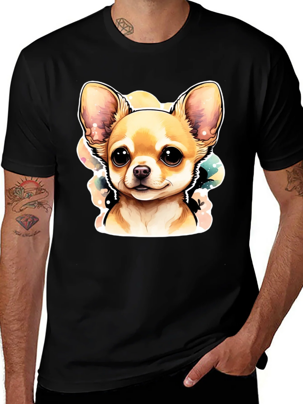 Cute Chihuahua Dog Graphic Black T-Shirt