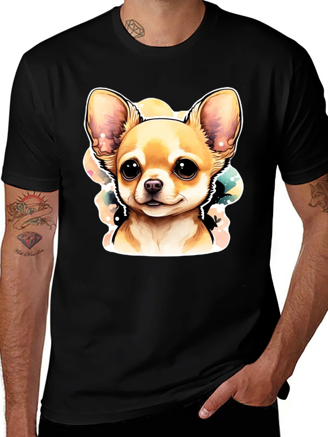 Cute Chihuahua Dog Graphic Black T-Shirt