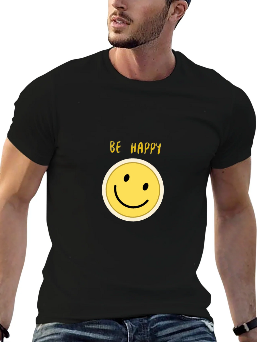 Be Happy Smiley Face Black T-Shirt