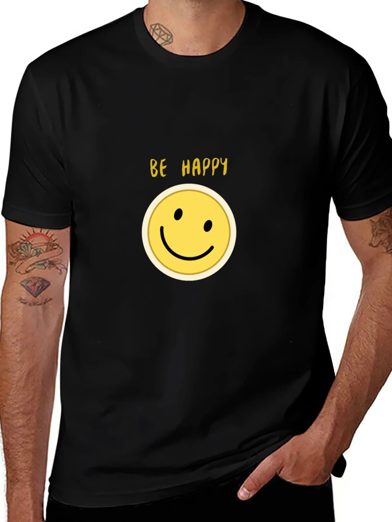 Be Happy Smiley Face Black T-Shirt