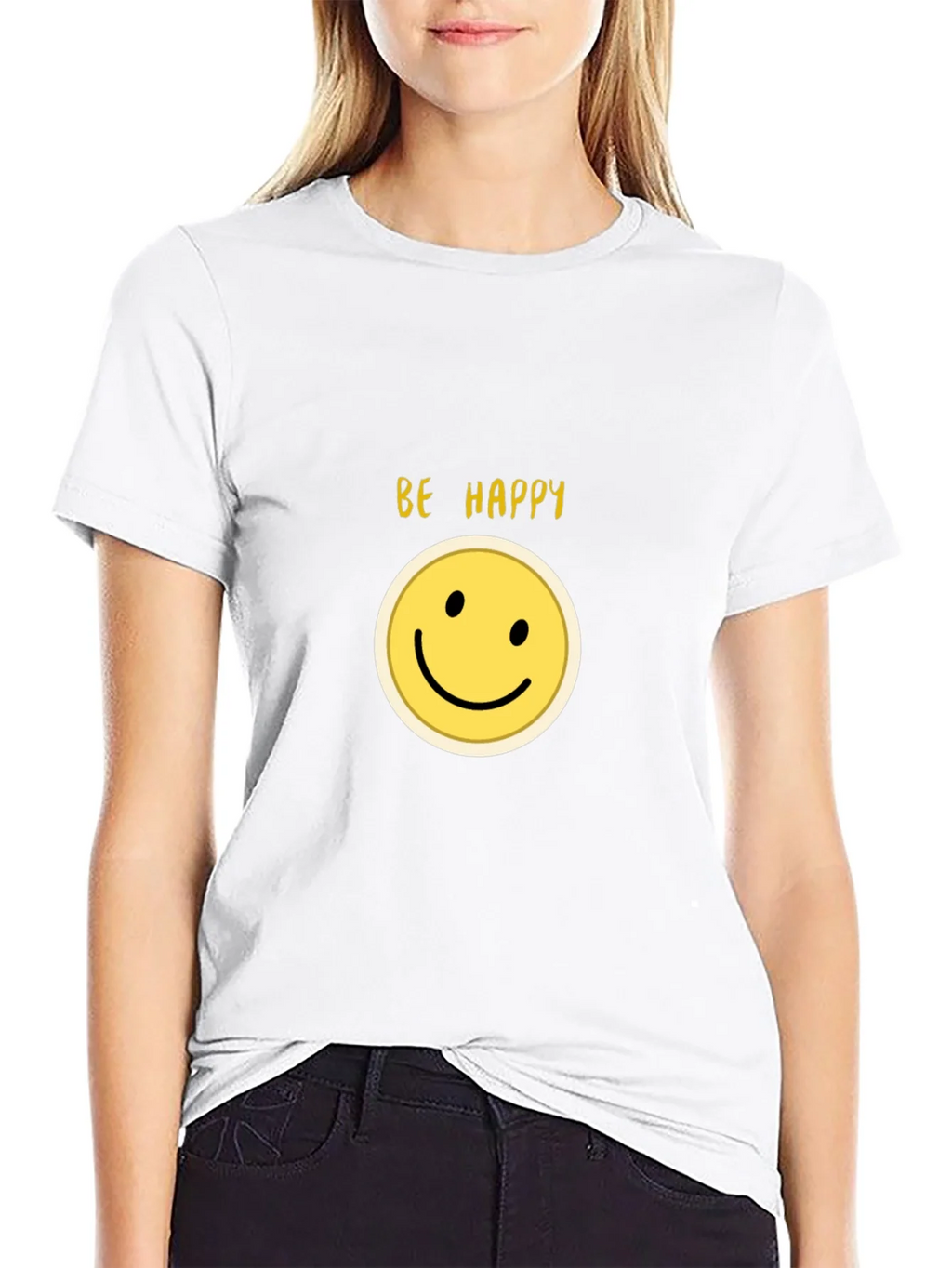 Be Happy Smiley Face Black T-Shirt