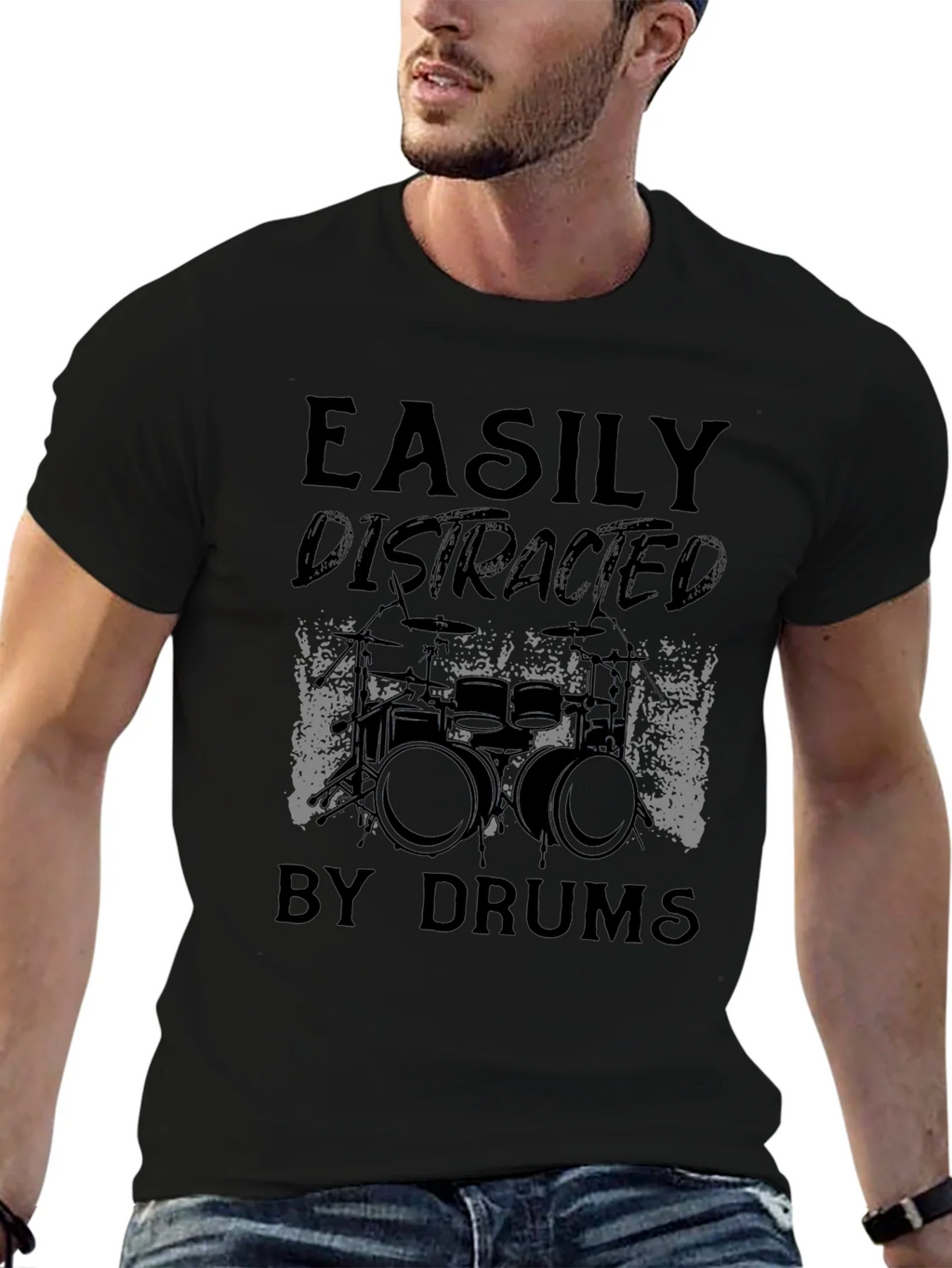 Easily Distracted By Drums Graphic Tee - Black