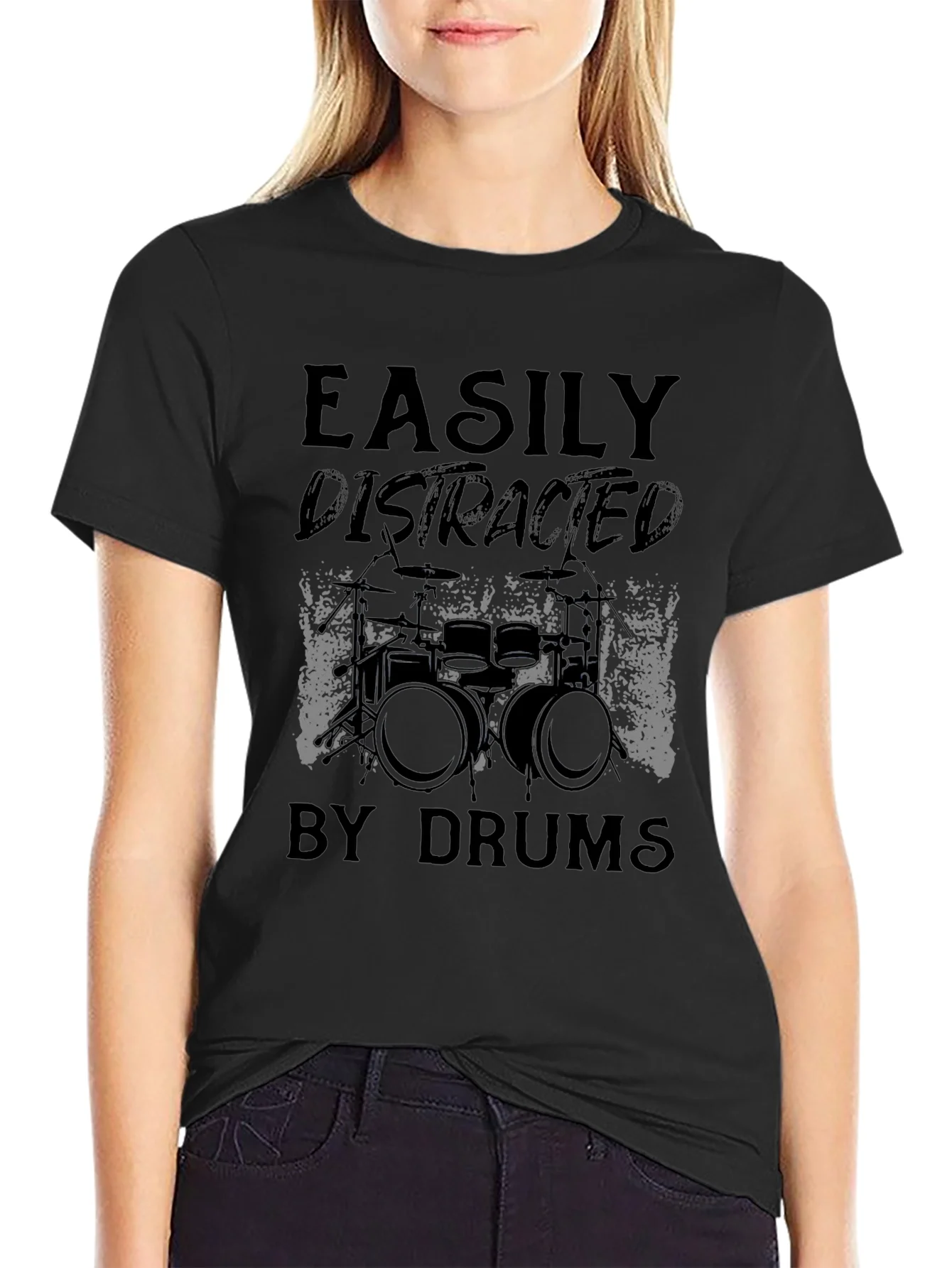 Easily Distracted By Drums Graphic Tee - Black